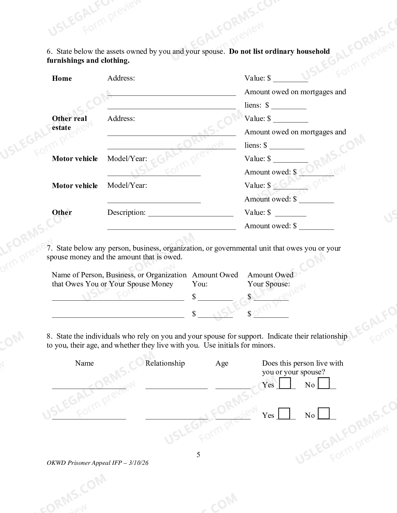 Preview Application to Appeal Without Prepaying Fees and Costs (Prisoner)(Use only for Prisoner Appeal)