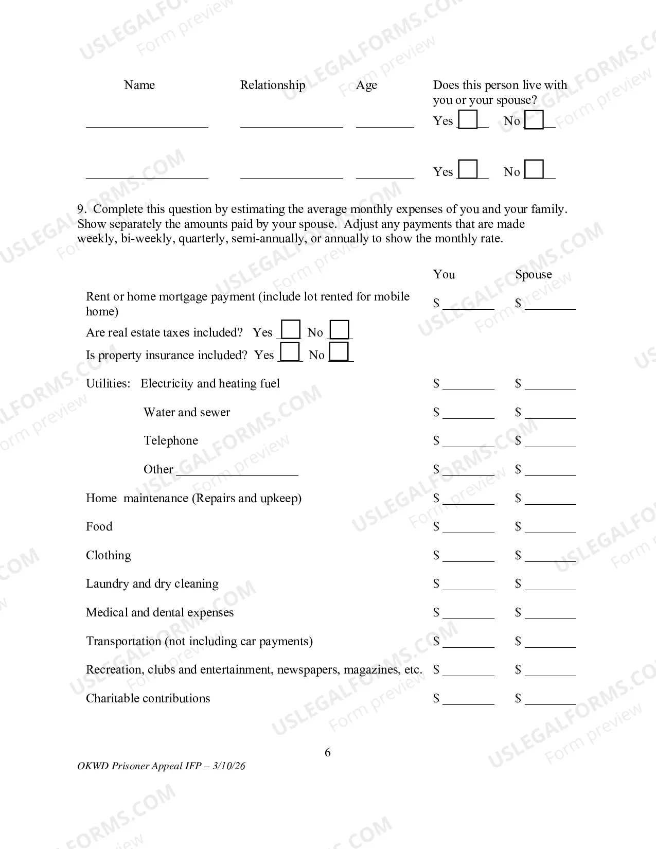 Preview Application to Appeal Without Prepaying Fees and Costs (Prisoner)(Use only for Prisoner Appeal)