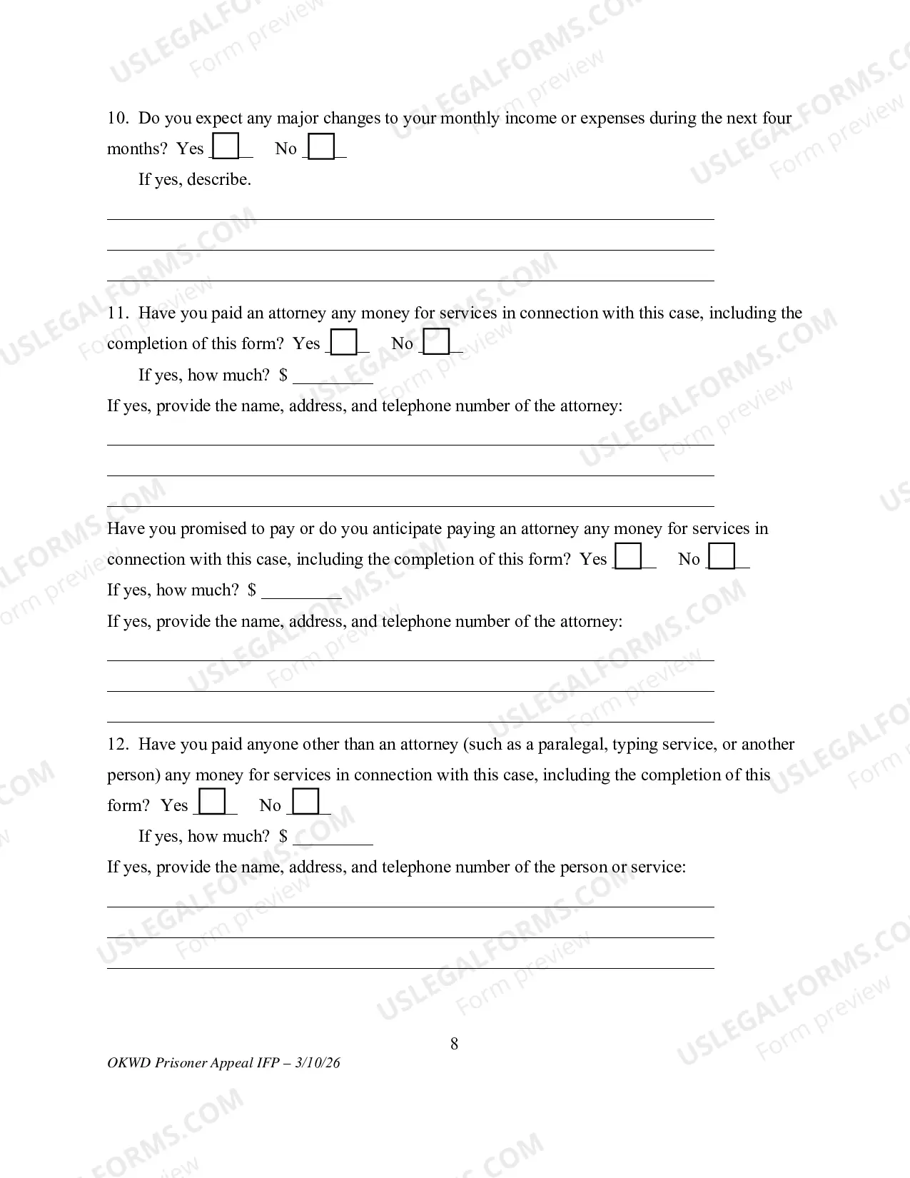 Preview Application to Appeal Without Prepaying Fees and Costs (Prisoner)(Use only for Prisoner Appeal)