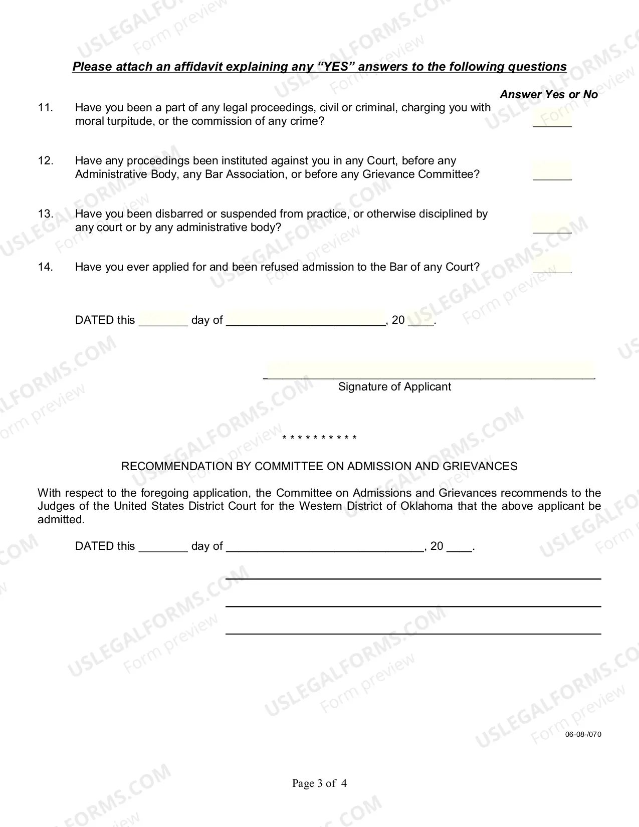 Preview Attorney Admissions and Application Form