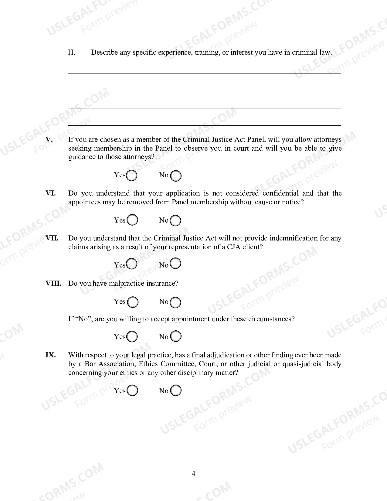 Preview CJA Application