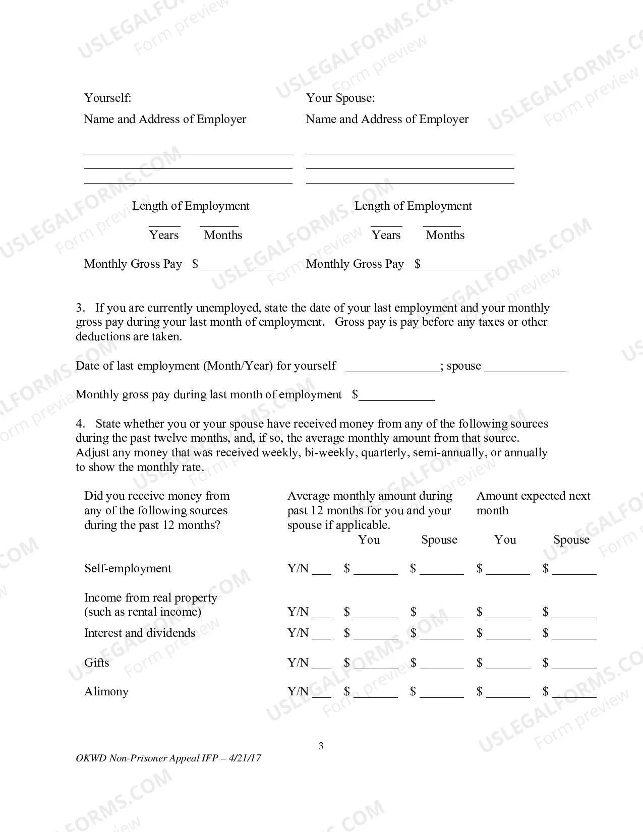 Preview Application to Proceed Without Prepaying Fees or Costs(Non - Prisoner)