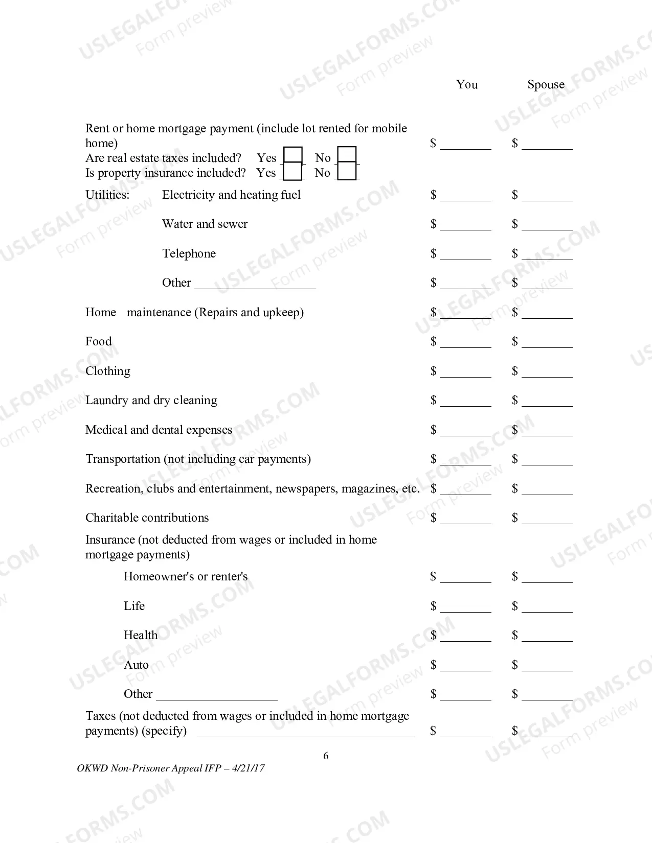 Preview Application to Proceed Without Prepaying Fees or Costs(Non - Prisoner)