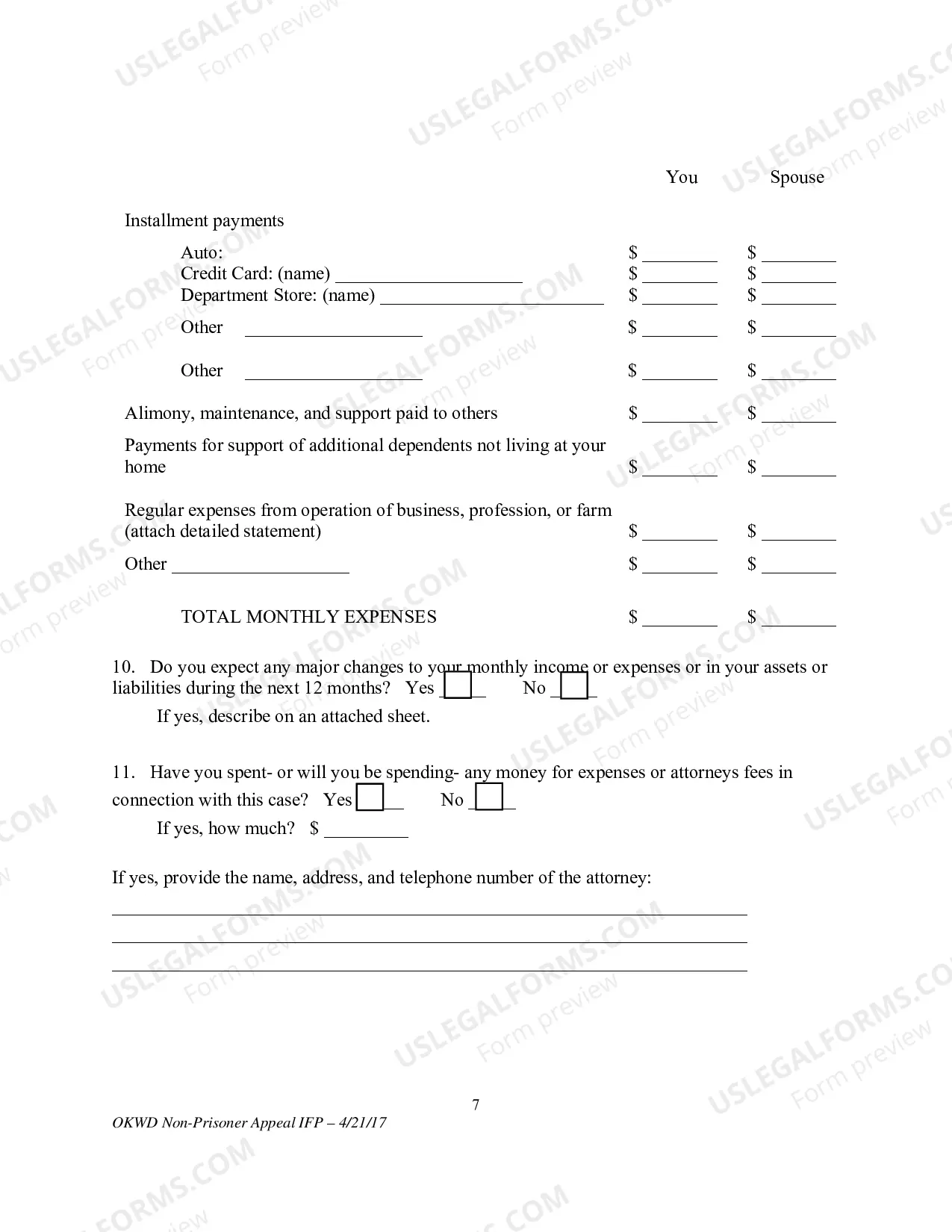 Preview Application to Proceed Without Prepaying Fees or Costs(Non - Prisoner)