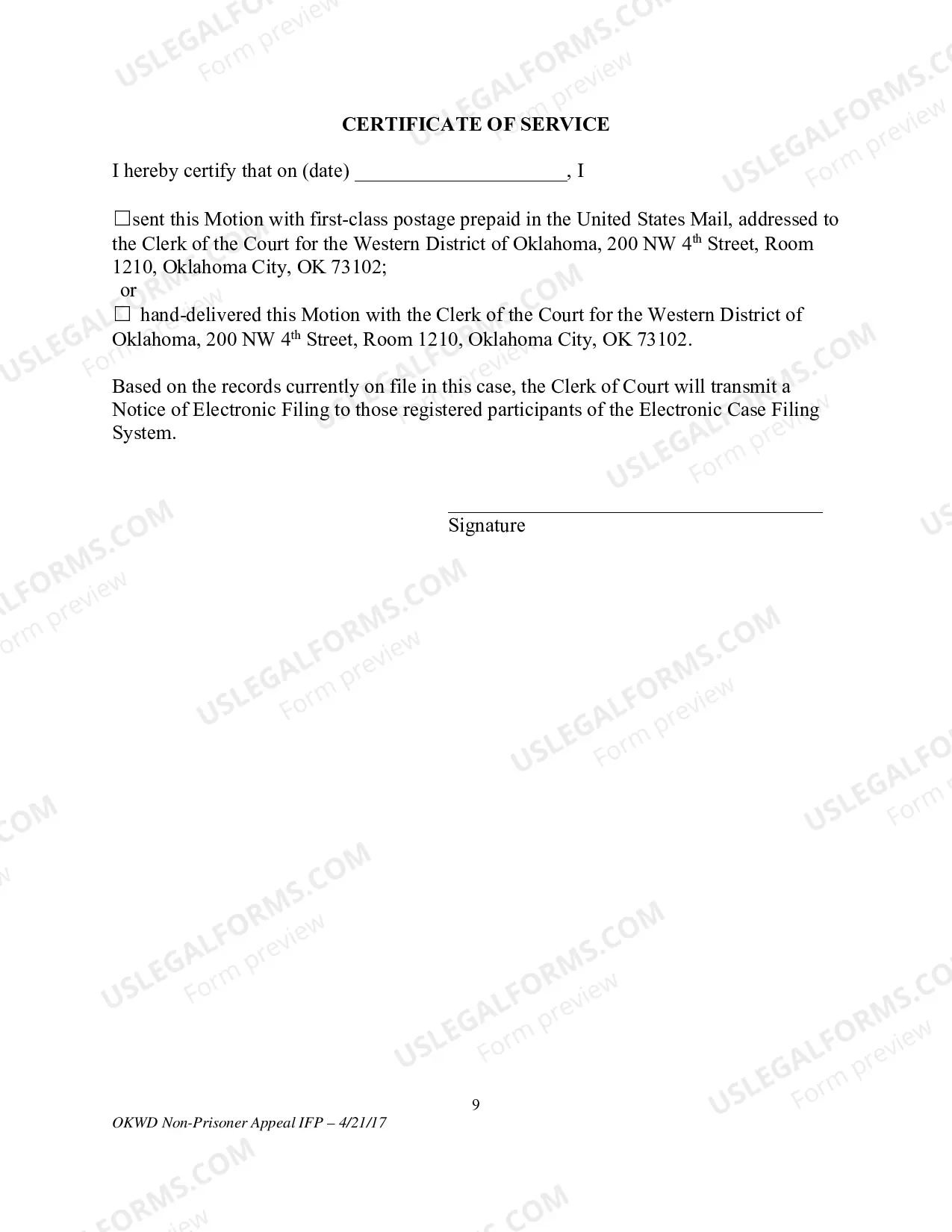 Preview Application to Proceed Without Prepaying Fees or Costs(Non - Prisoner)