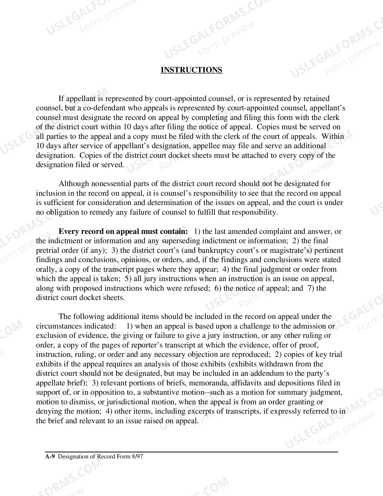 Preview Designation of Record