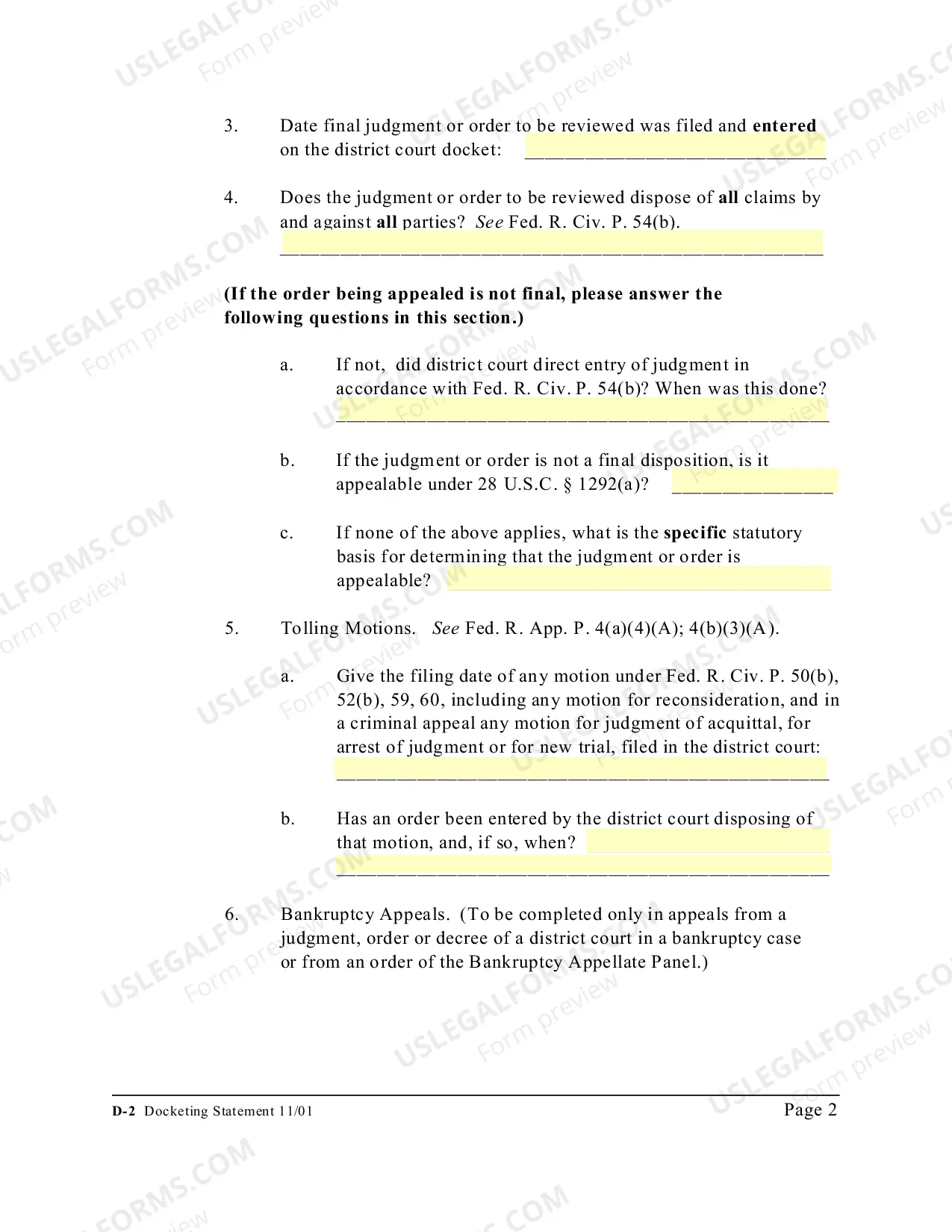 Preview Docketing Statement