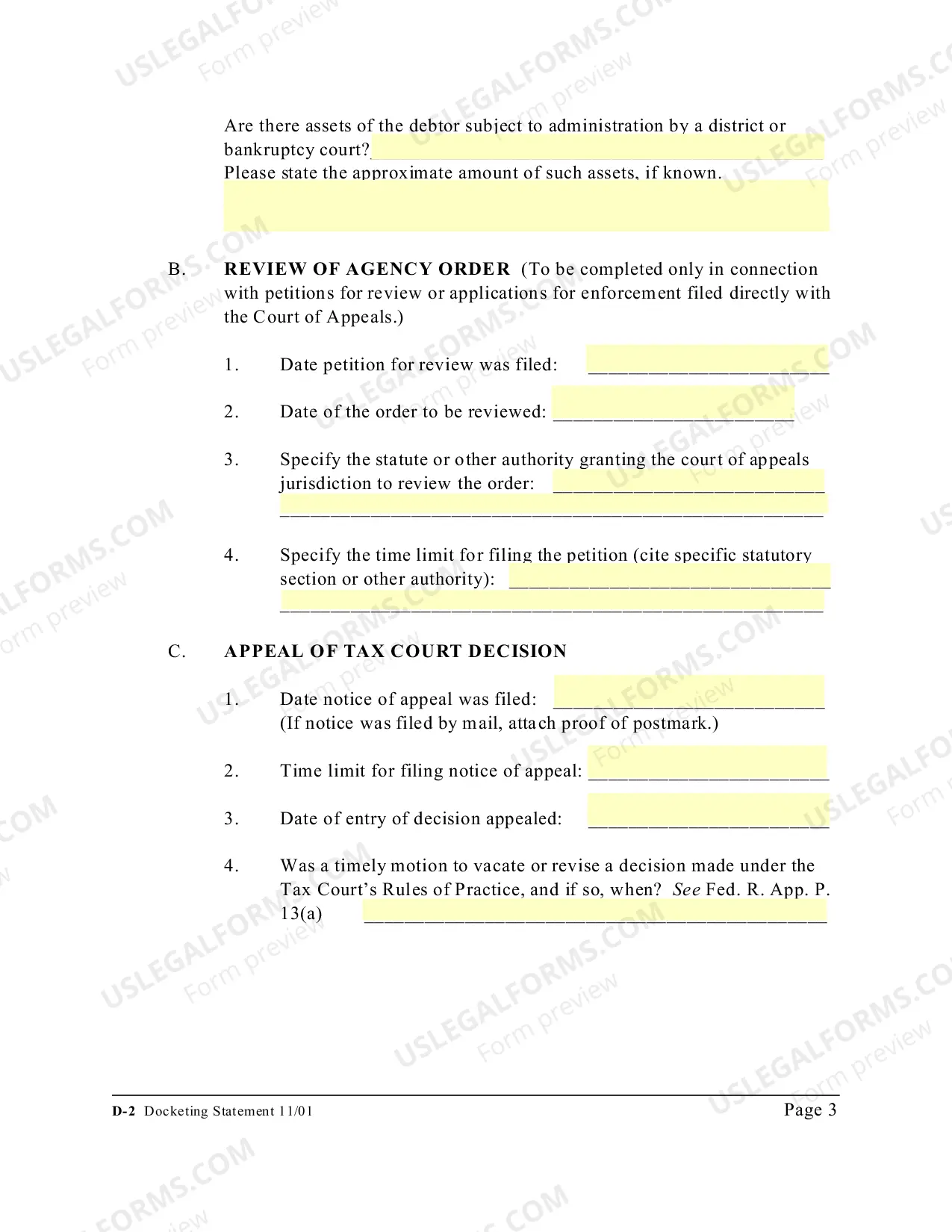 Preview Docketing Statement
