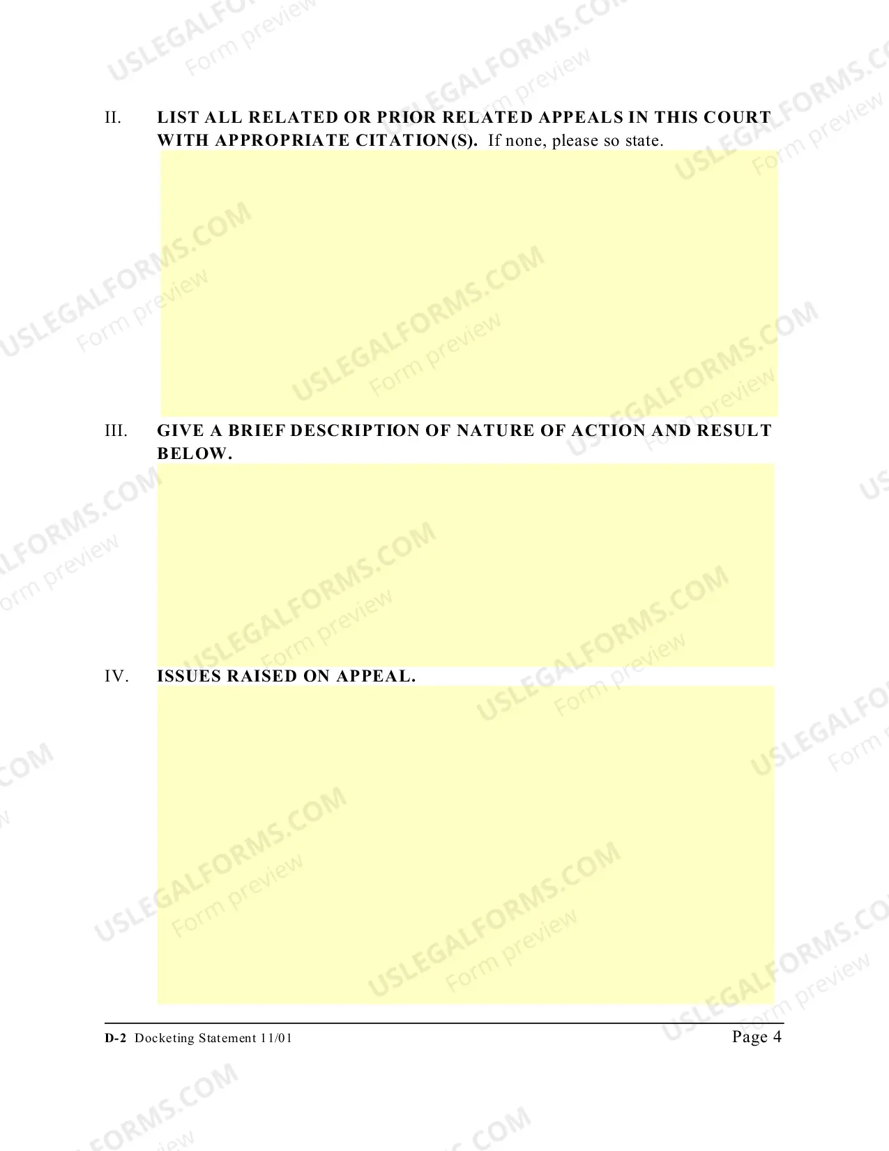 Preview Docketing Statement