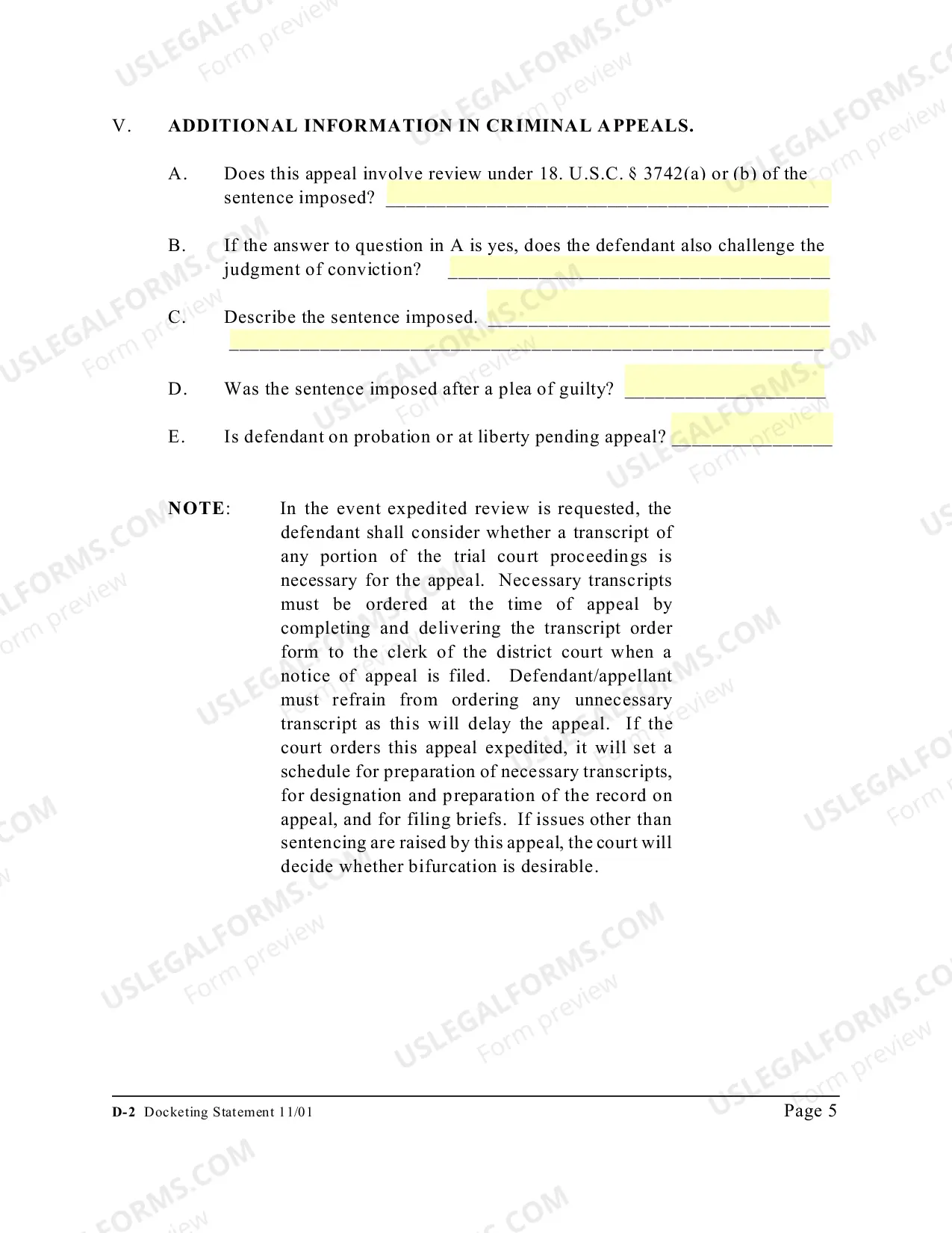 Preview Docketing Statement