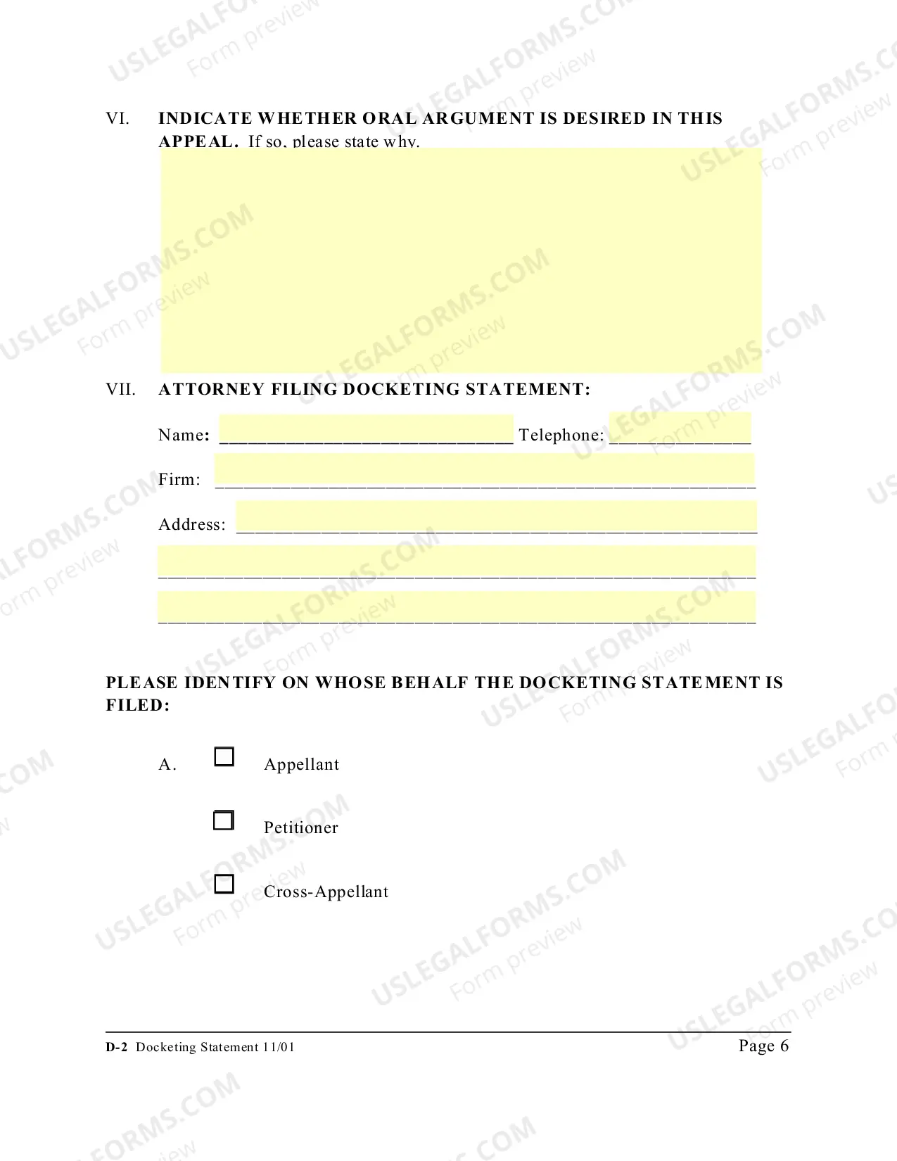Preview Docketing Statement