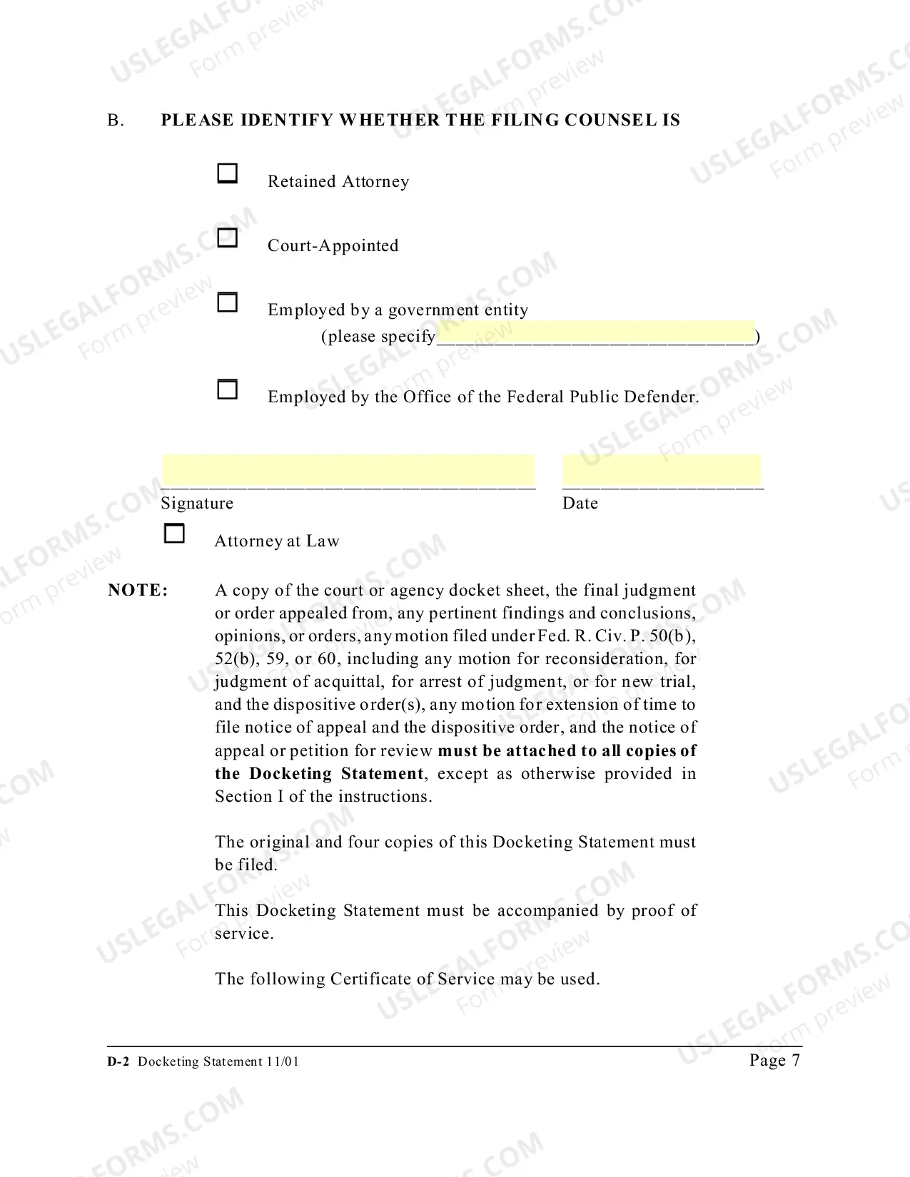 Preview Docketing Statement