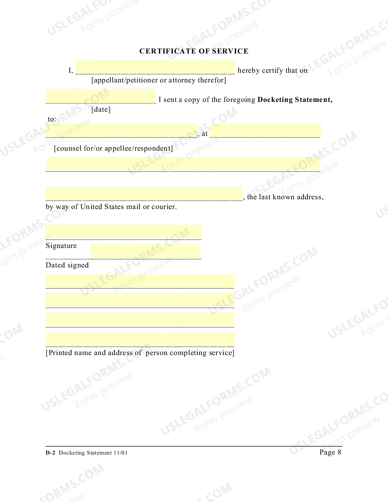 Preview Docketing Statement