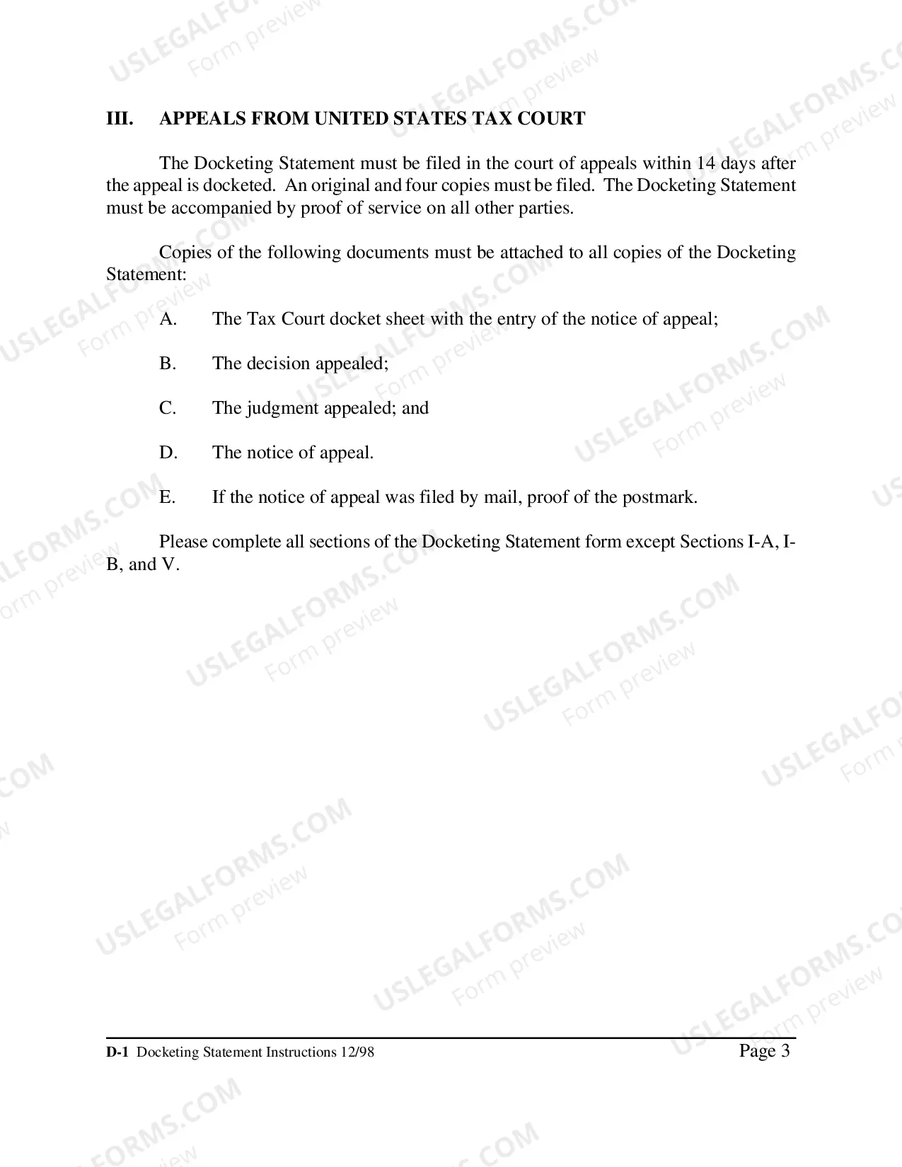 Preview Docketing Statement Instructions