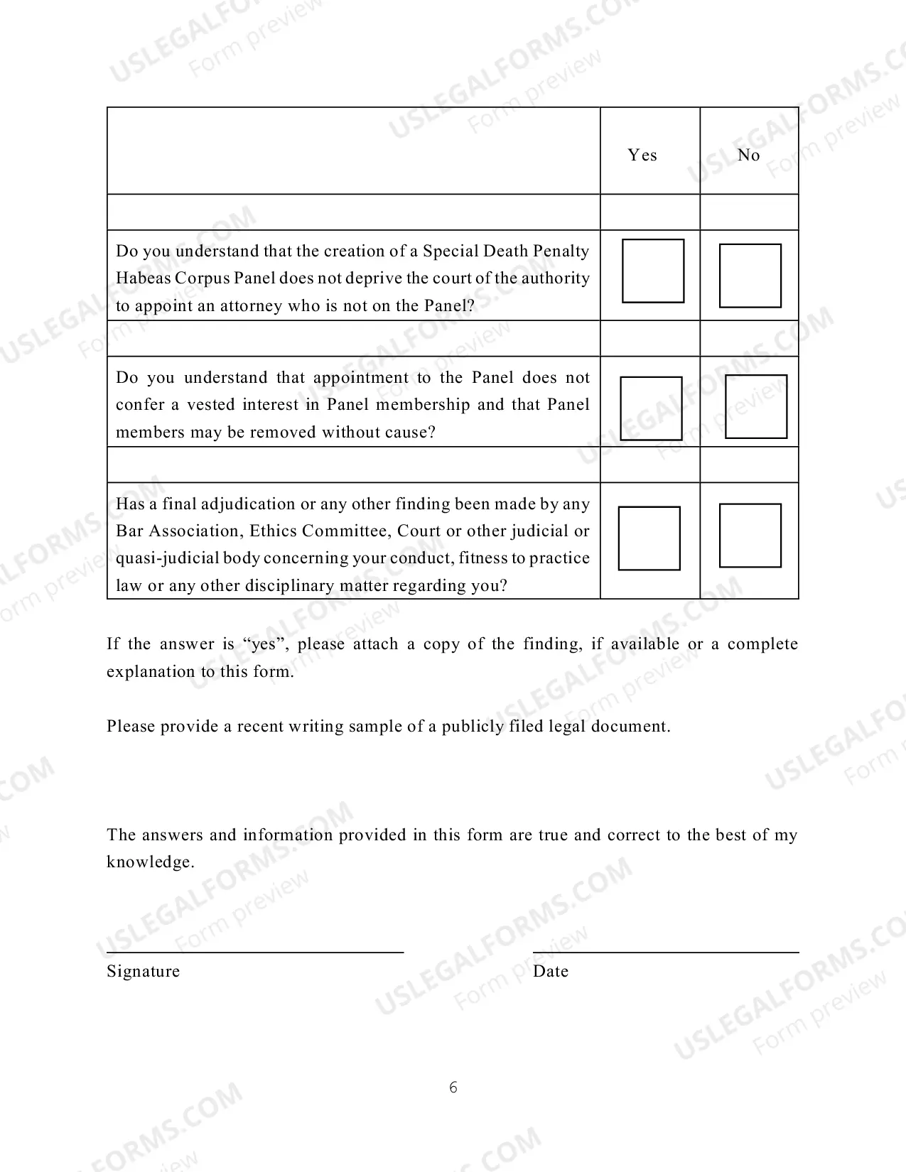 Preview Special Death Penalty Habeas Corpus Panel Application