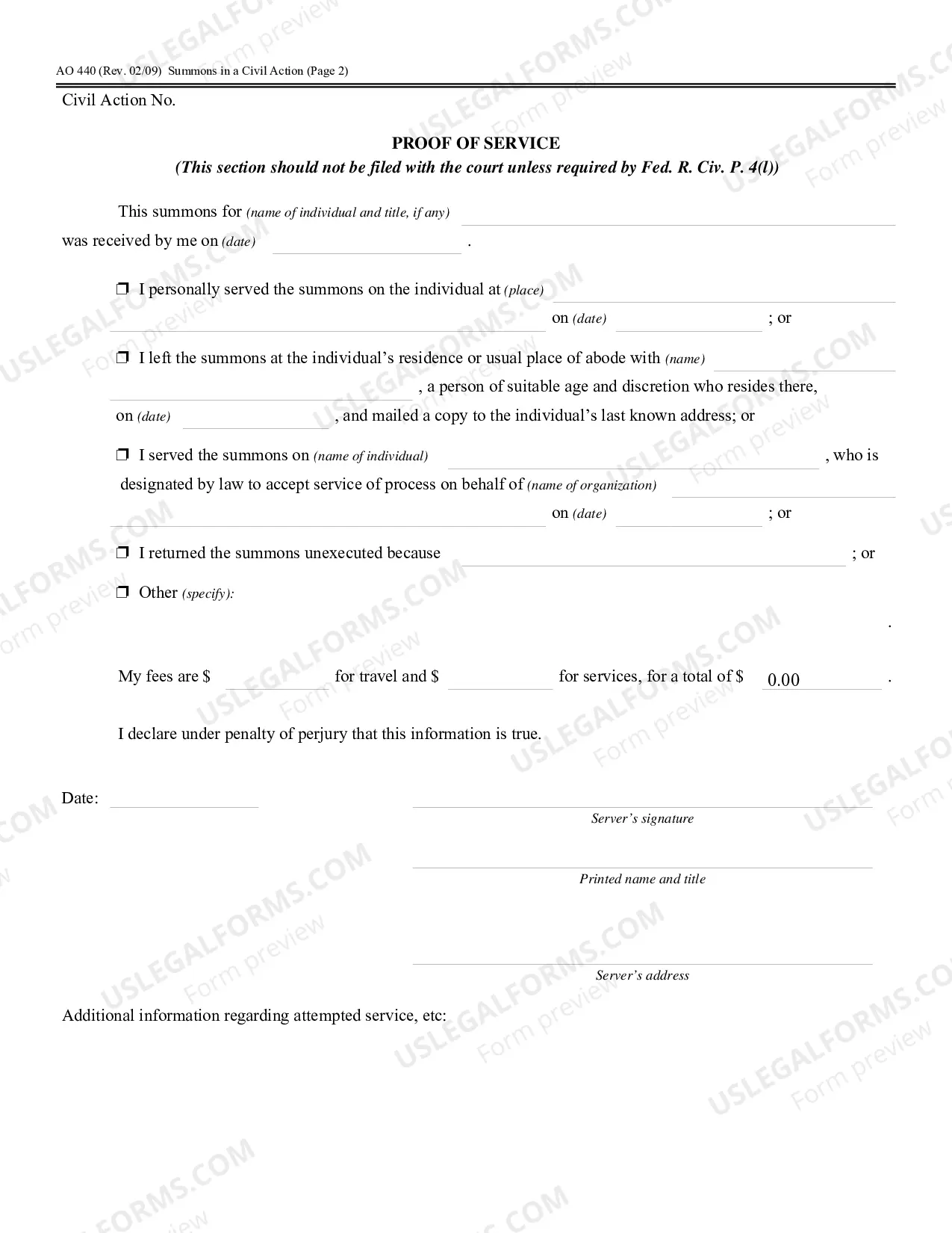 Preview Summons in a Civil Case