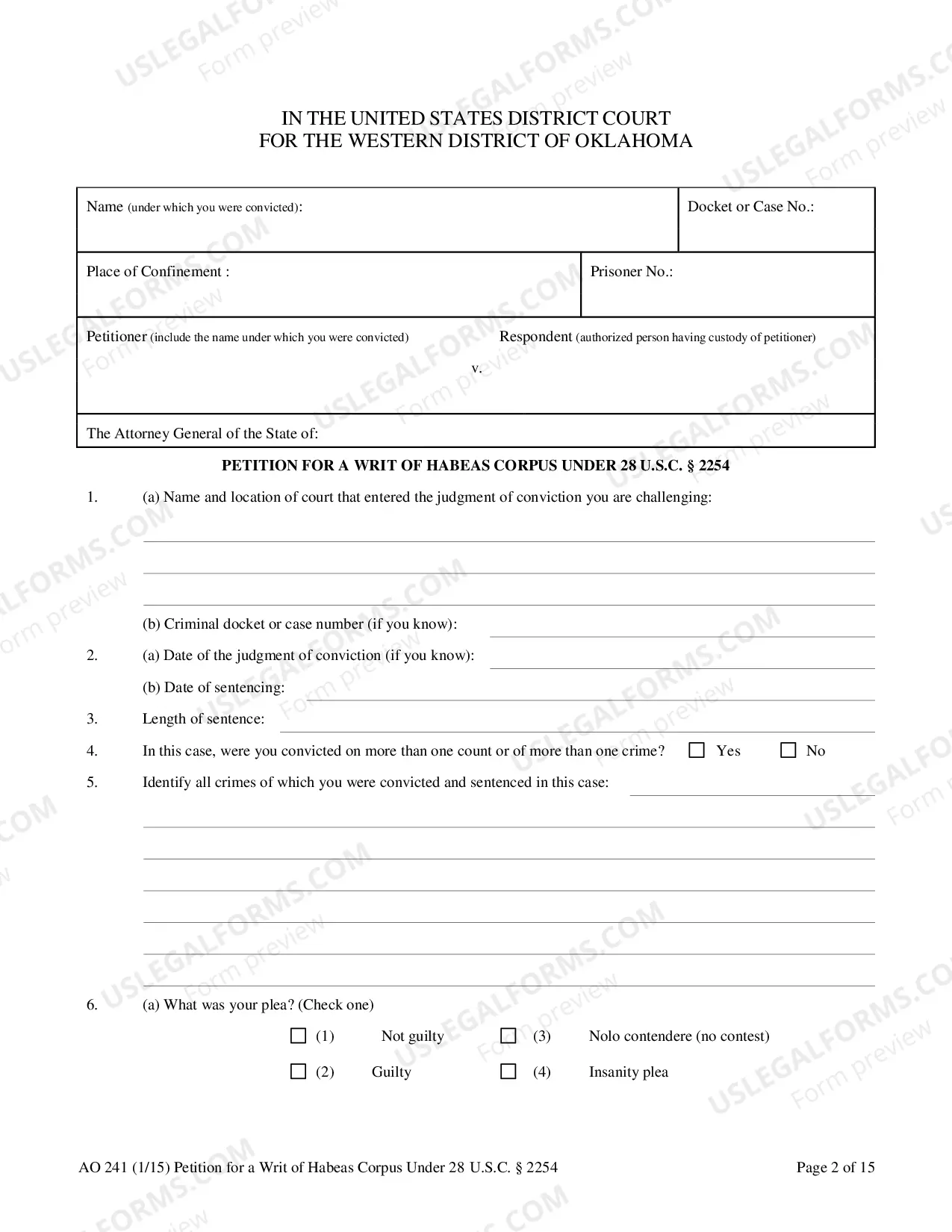 Preview Writ of Habeas Corpus(2254 -State Custody)