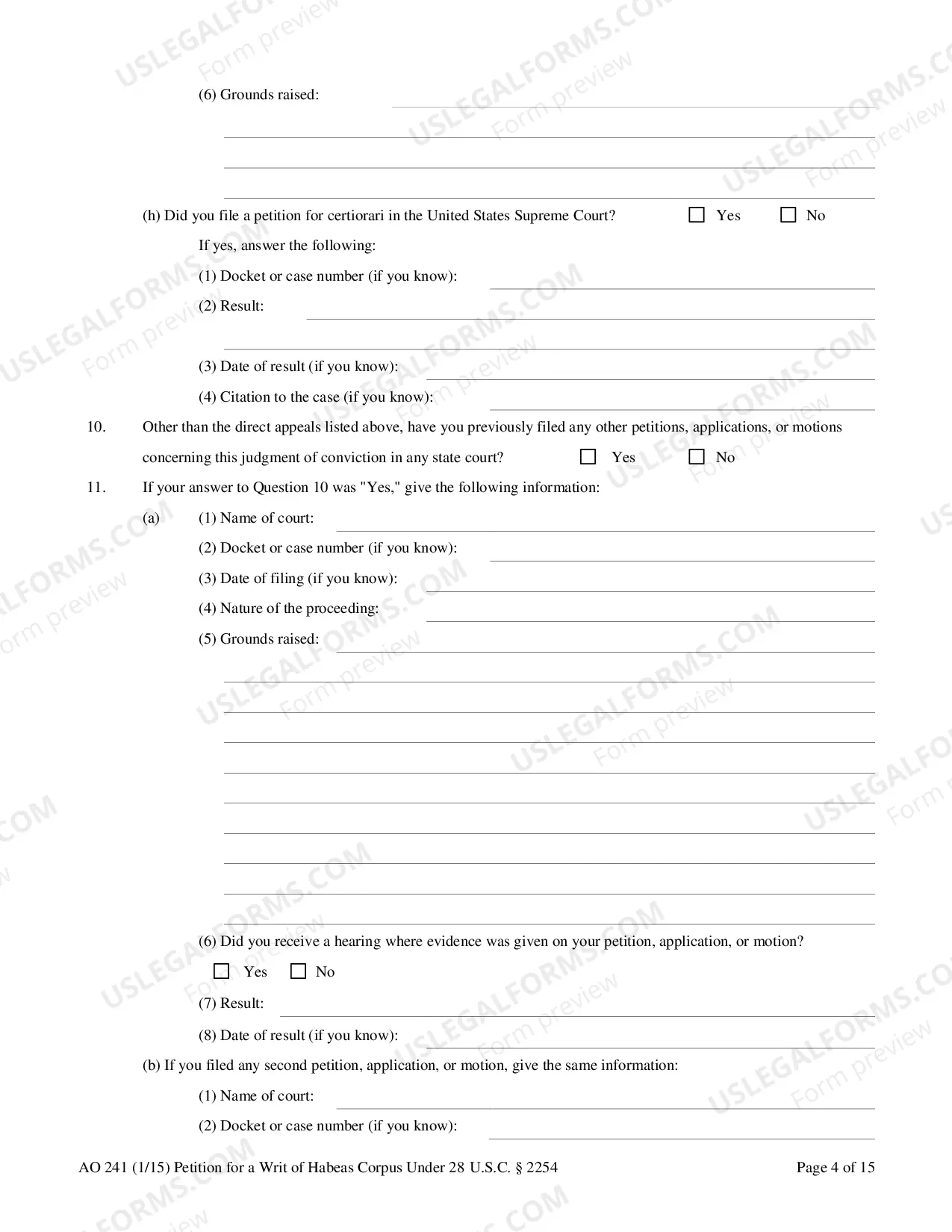 Preview Writ of Habeas Corpus(2254 -State Custody)