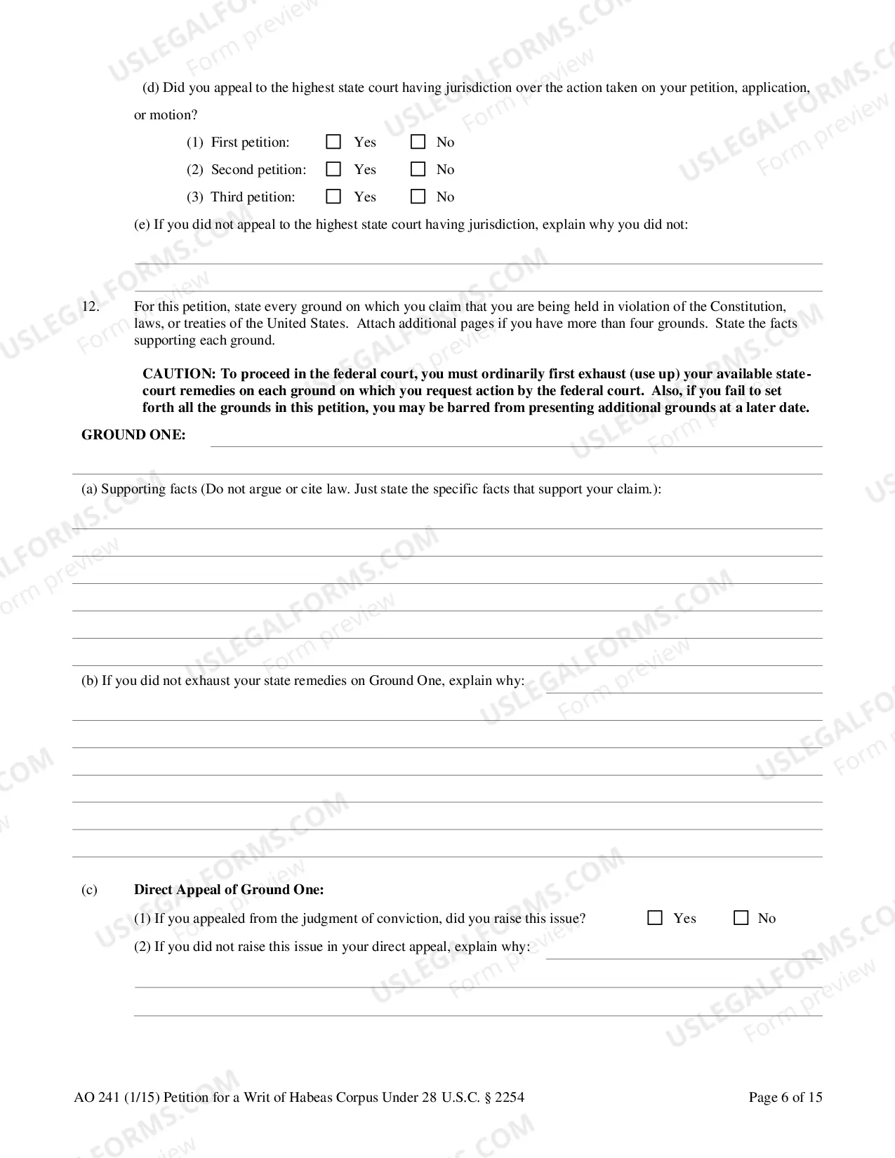Preview Writ of Habeas Corpus(2254 -State Custody)