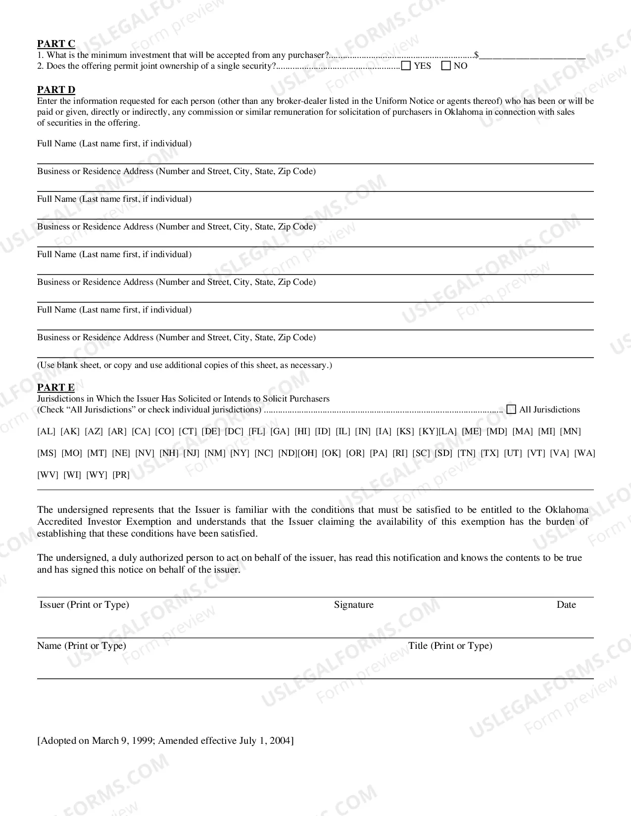 Preview Oklahoma Accredited Investor Exemption Supplemental Information Form(.pdf)