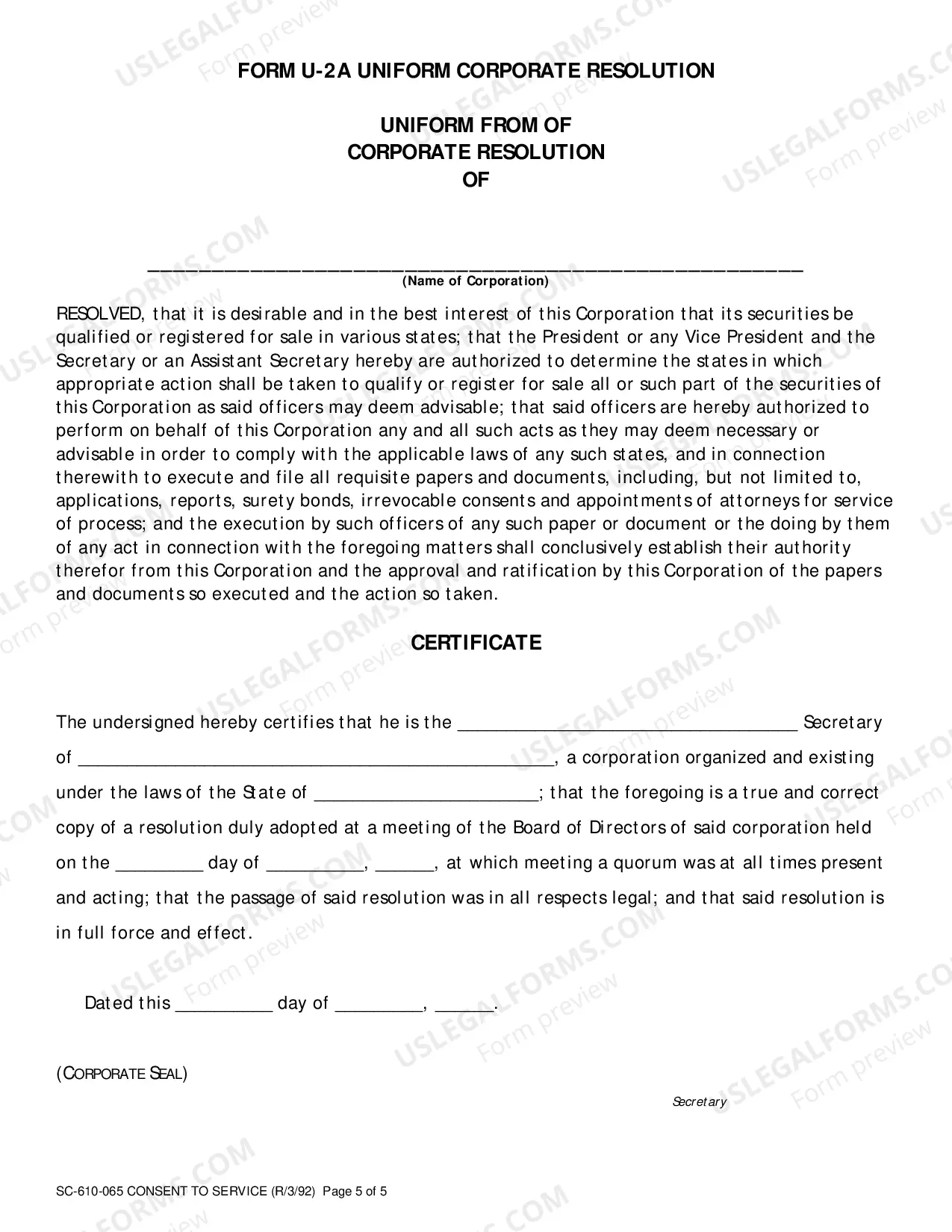 Preview Form U-2, U-2A, & InstructionsUniform Consent to Service of Process(.pdf)