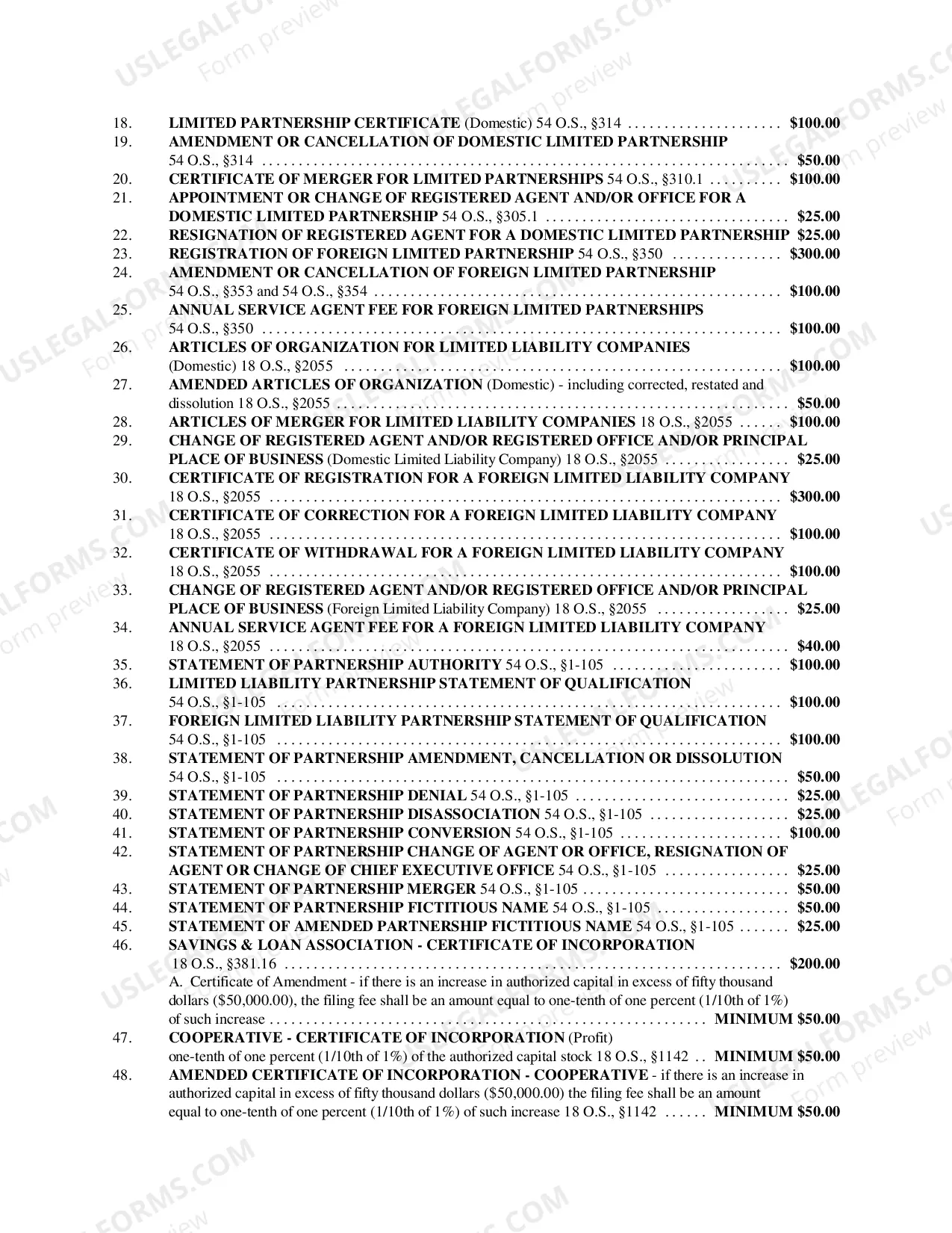 Preview Fee List