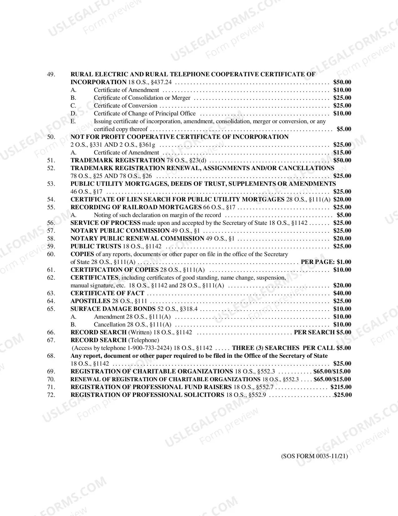 Preview Fee List