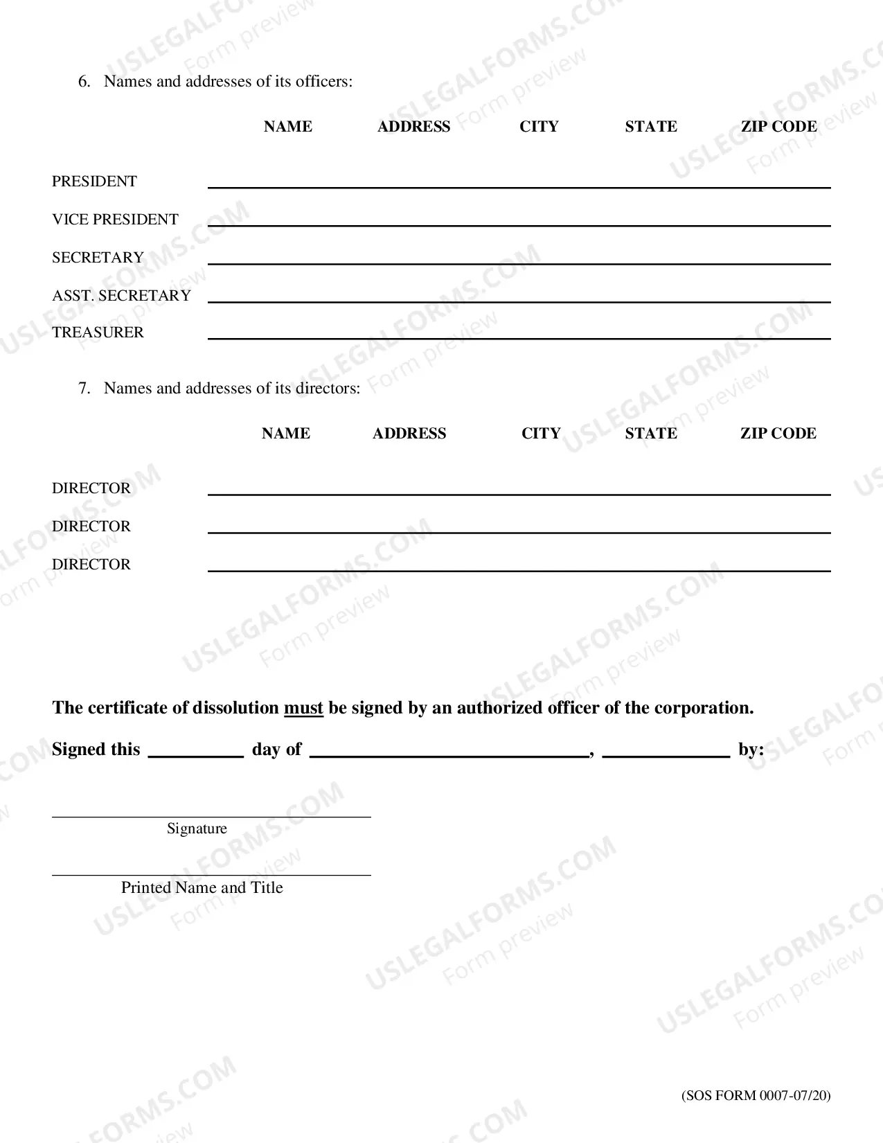 Preview Certificate of Dissolution (not for profit)