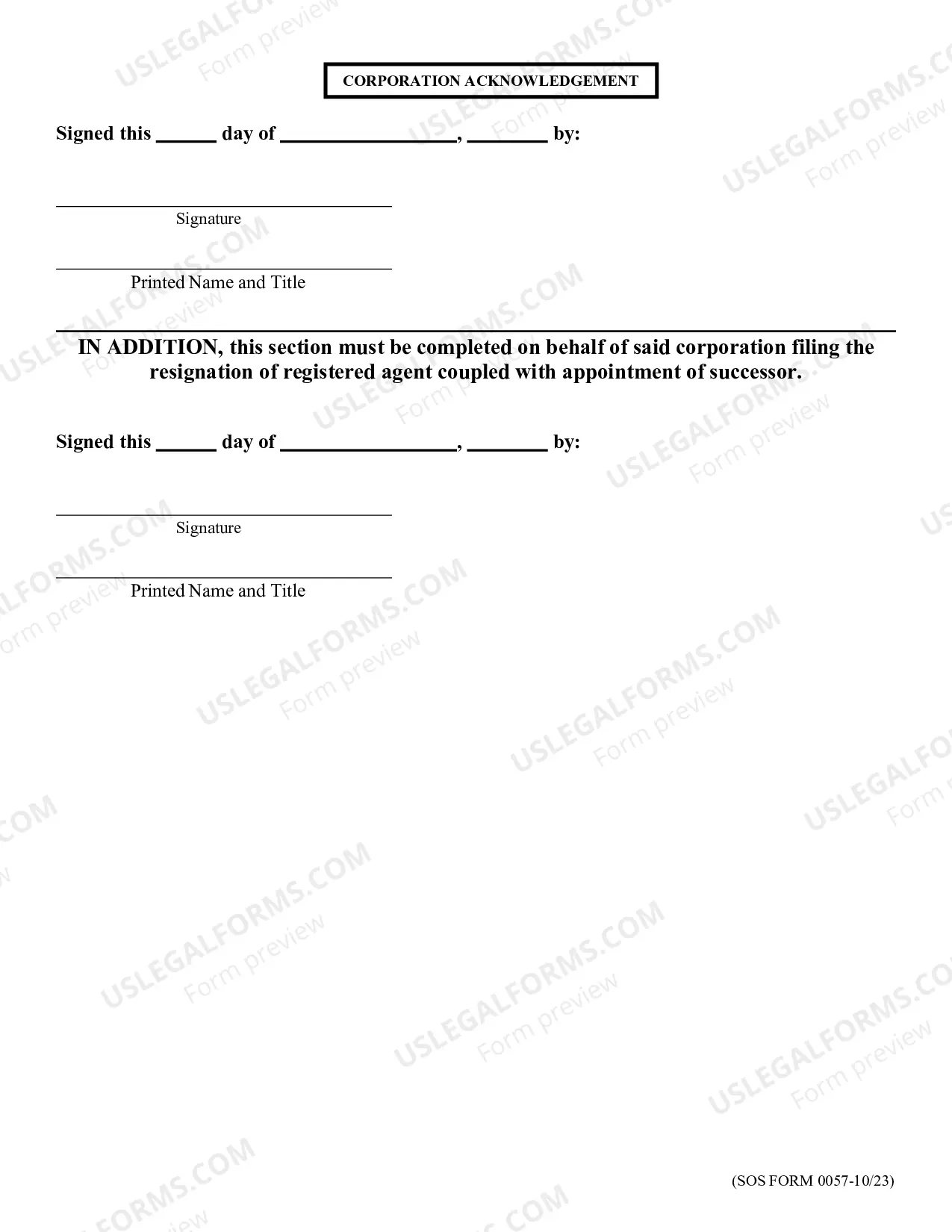 Preview Resignation of Registered Agent Coupled with Appointment or Successor