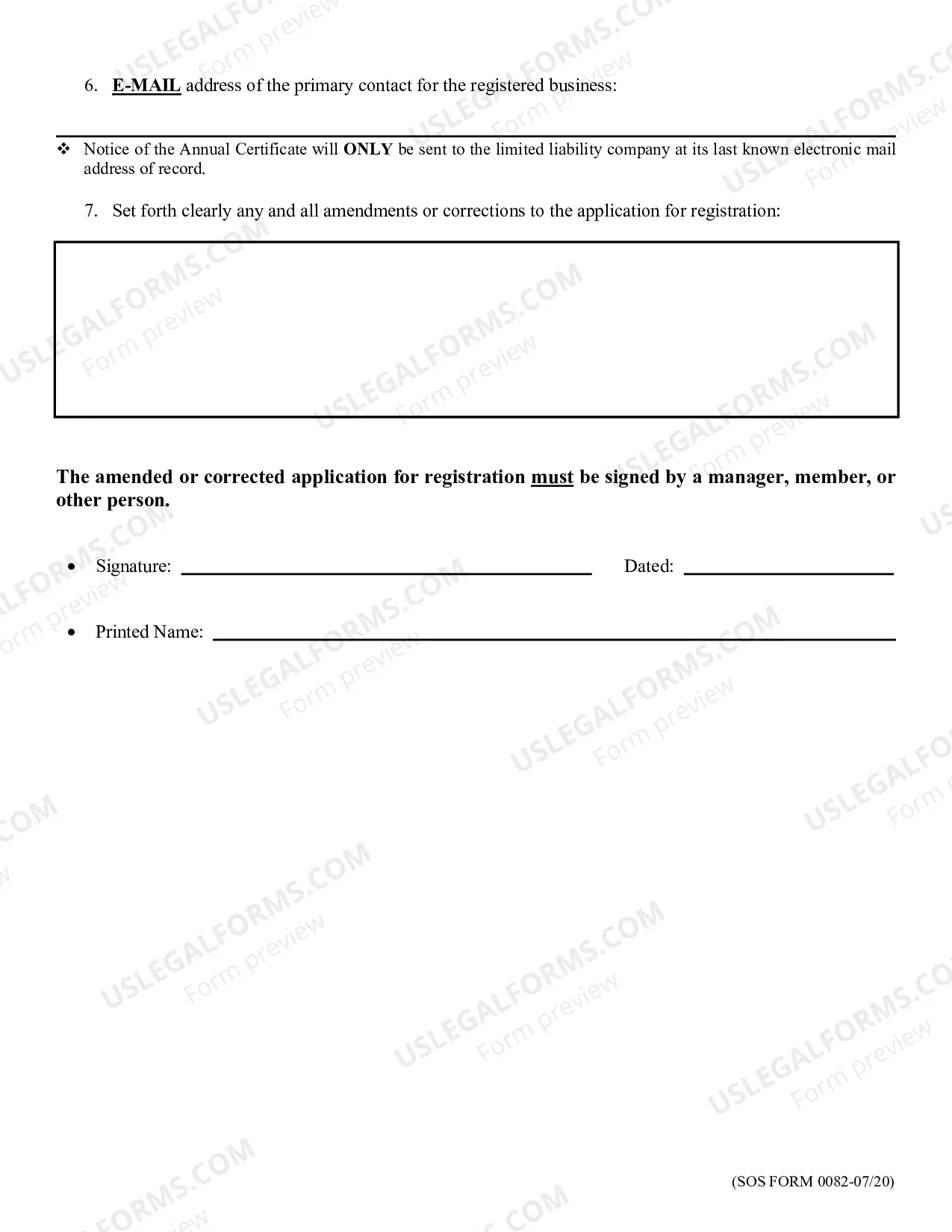 Preview Amended or Corrected Application for Registration