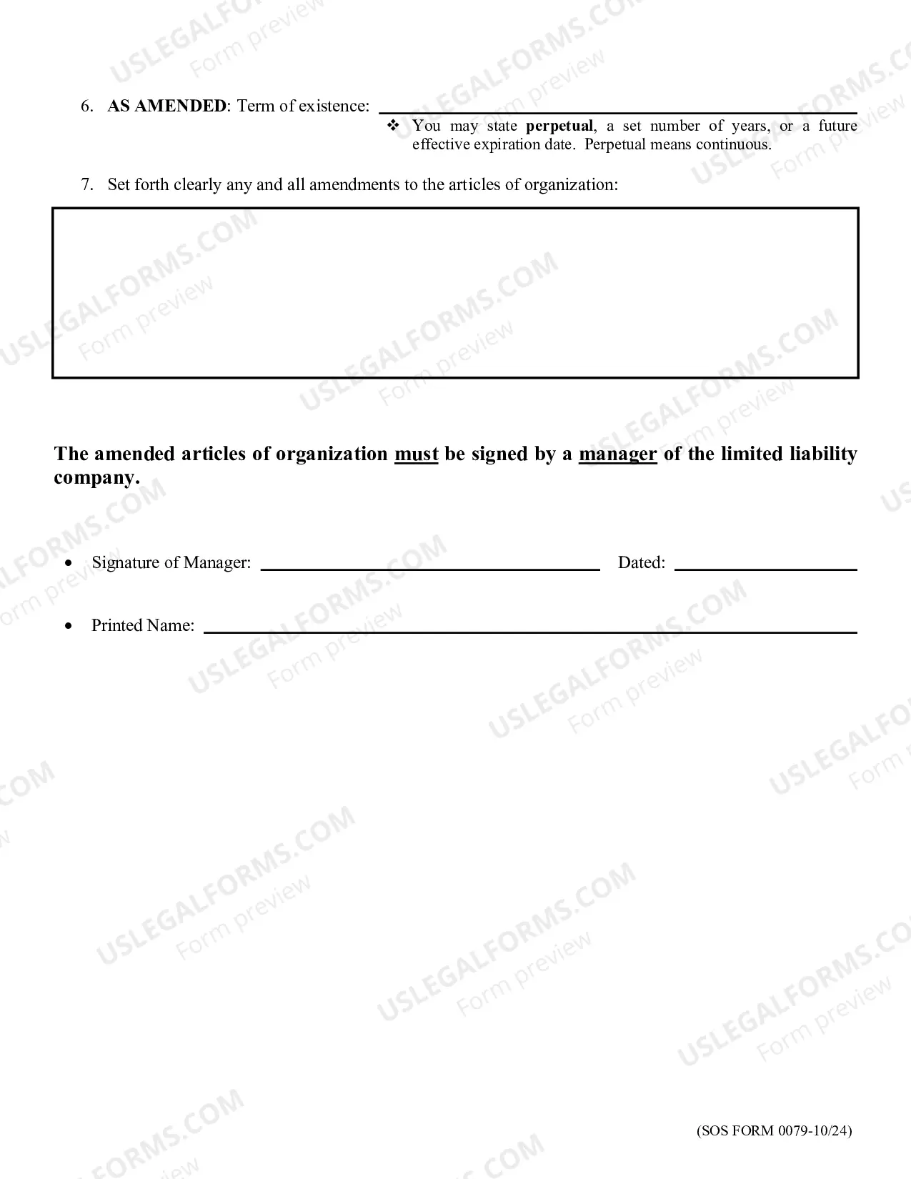 Preview Amended Articles of Organization