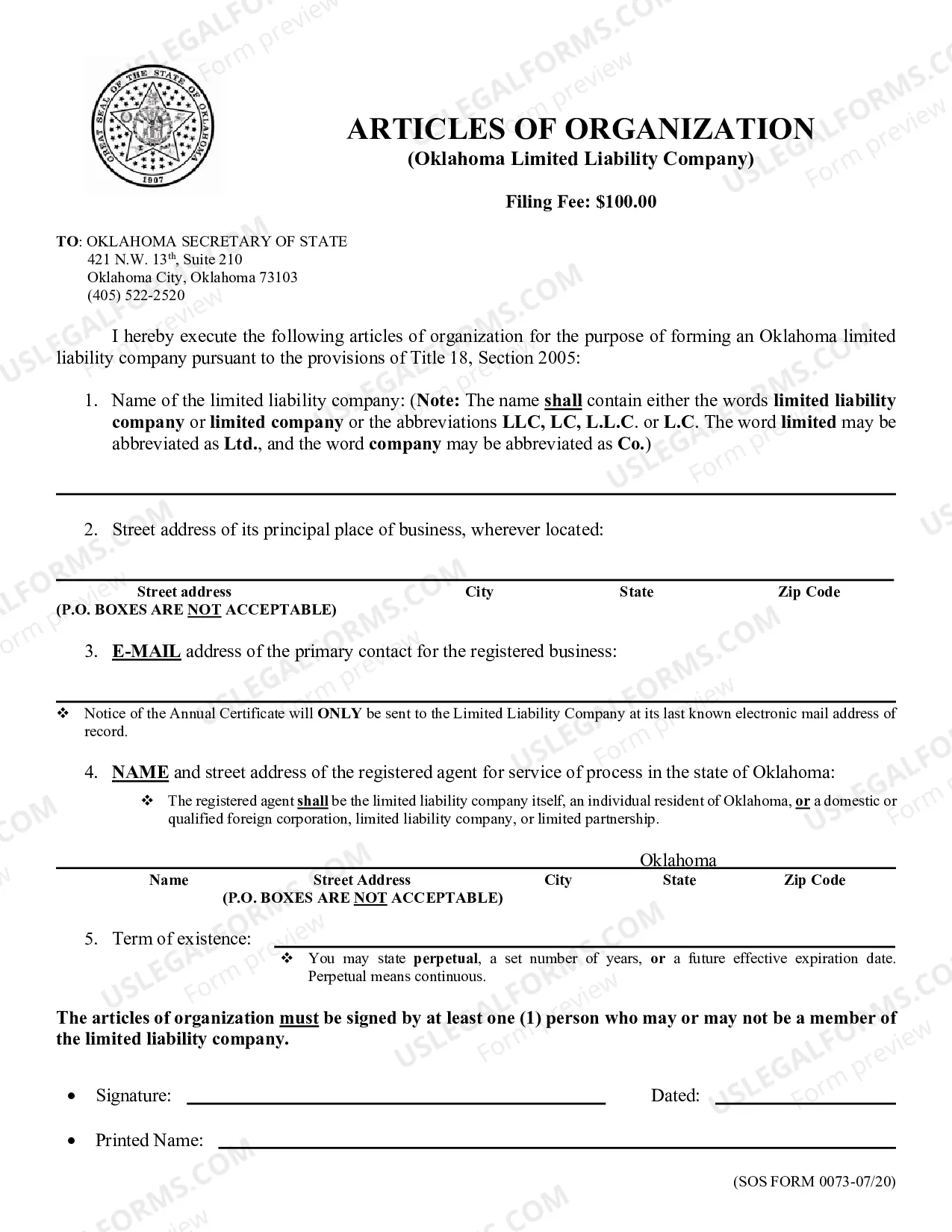 Preview Oklahoma Limited Liability Company Forms and Procedures