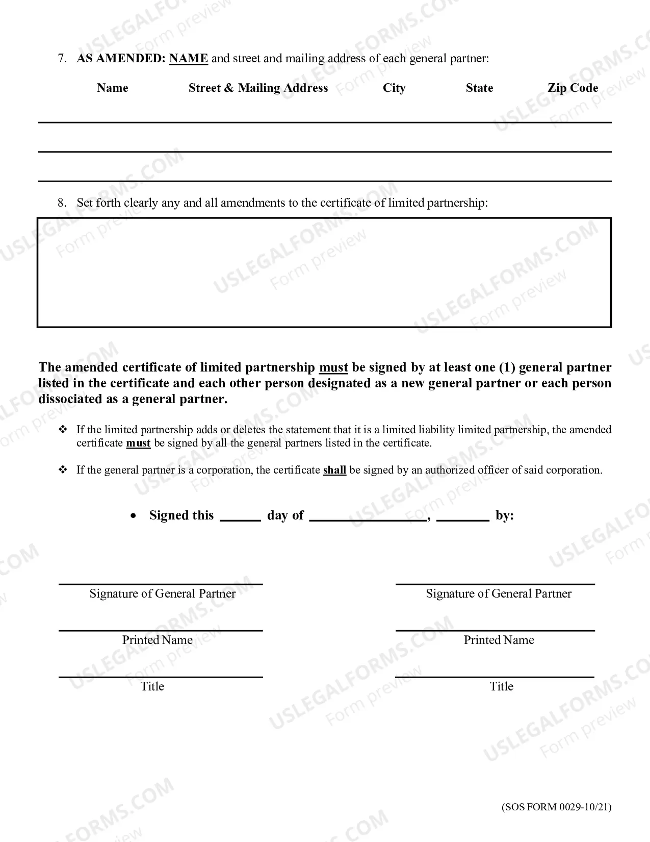 Preview Amended Oklahoma Limited Partnership Form