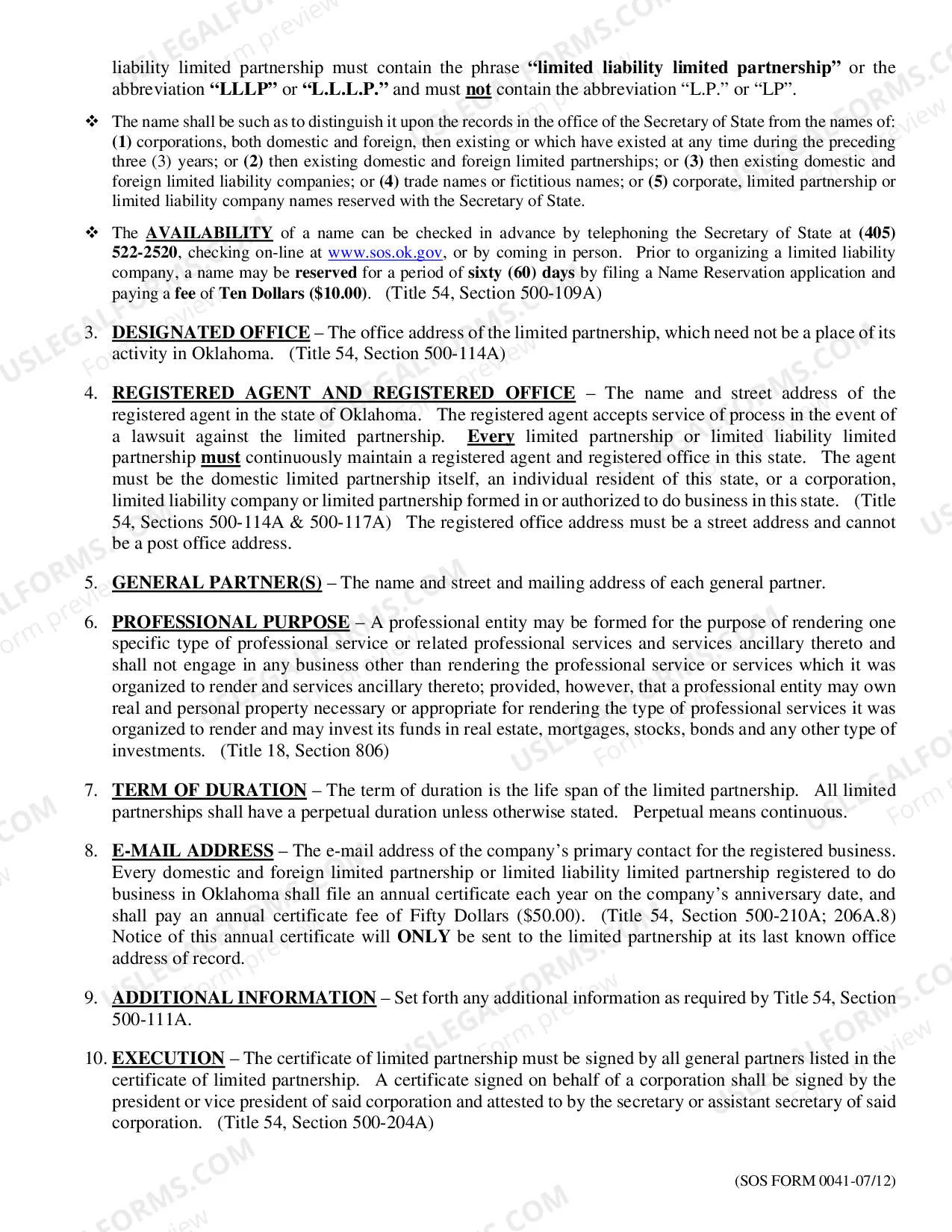 Preview Certificate of Limited Partnership Procedures (Professional)