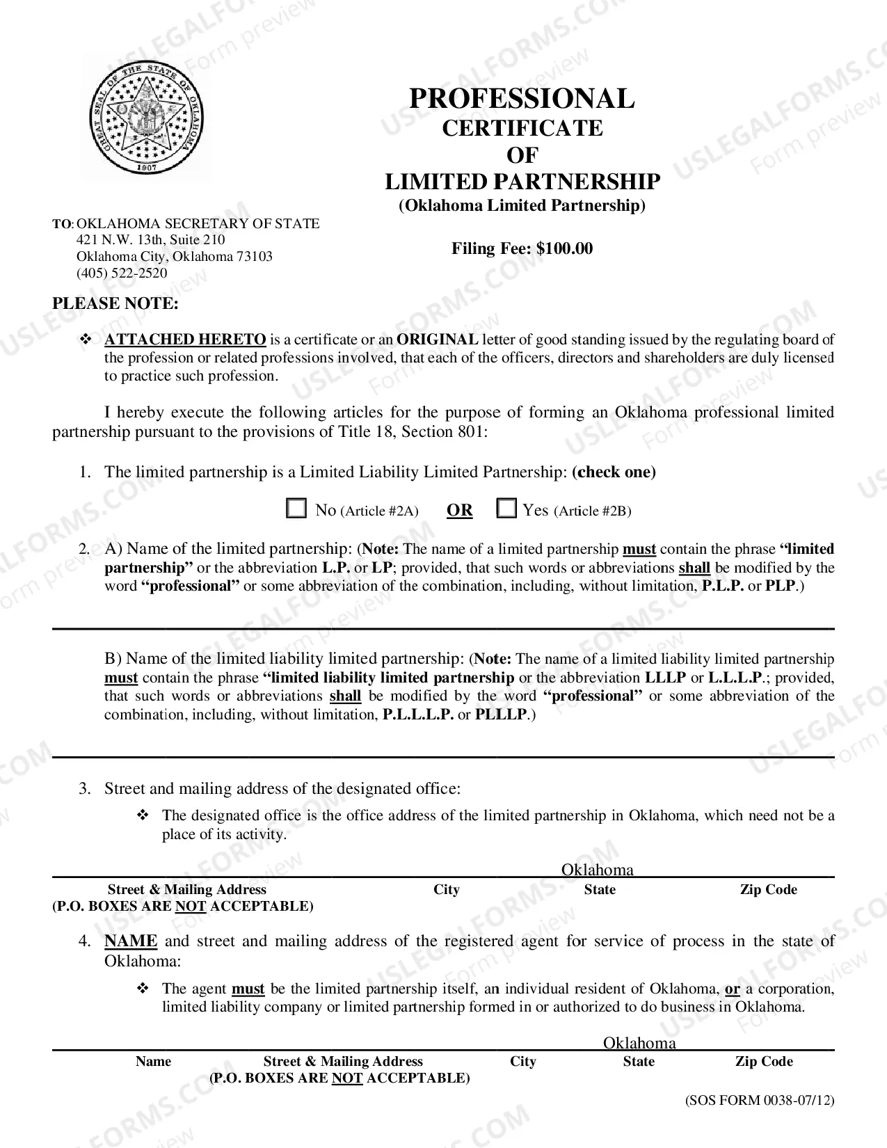 Preview Certificate of Limited Partnership Procedures (Professional)