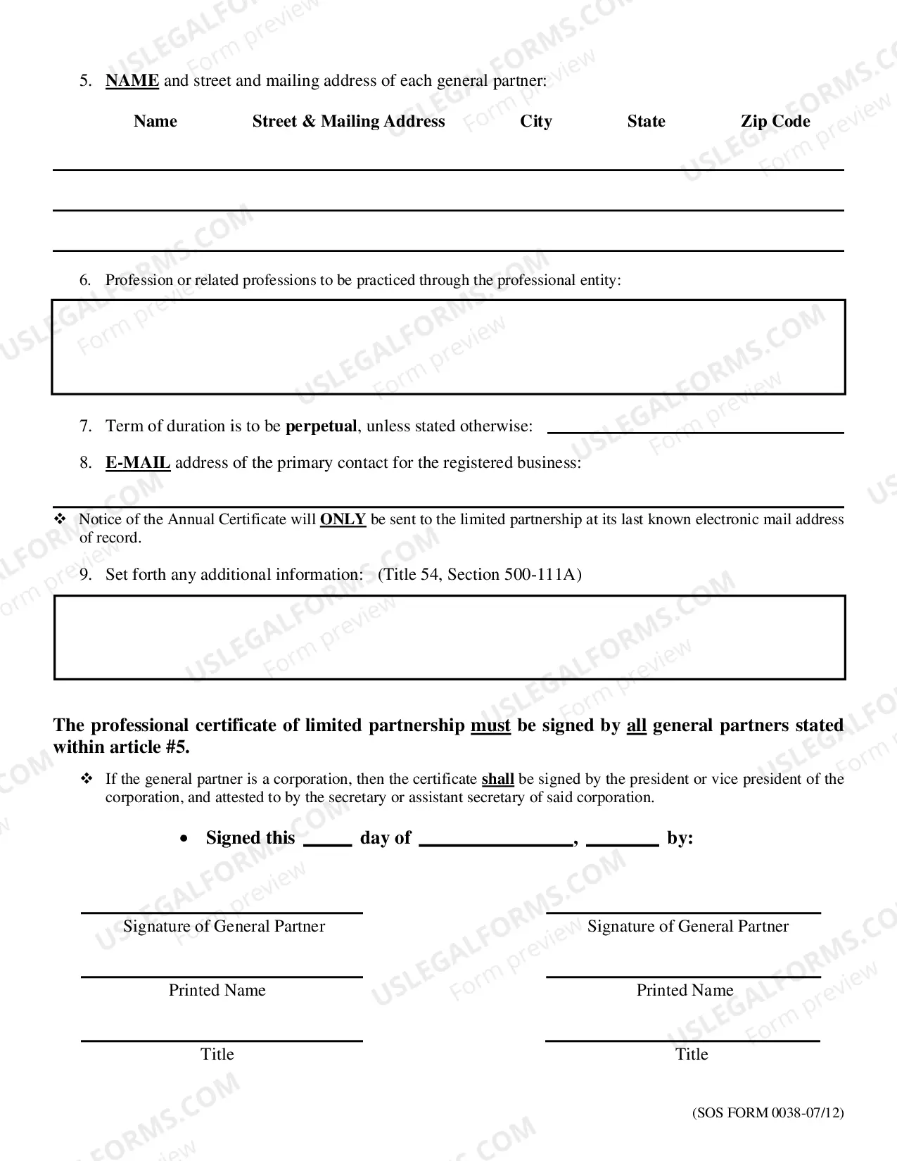 Preview Certificate of Limited Partnership Procedures (Professional)
