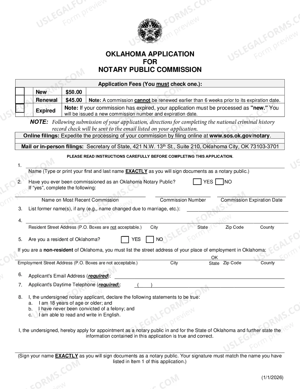 Preview Notary Public Application and Instructions