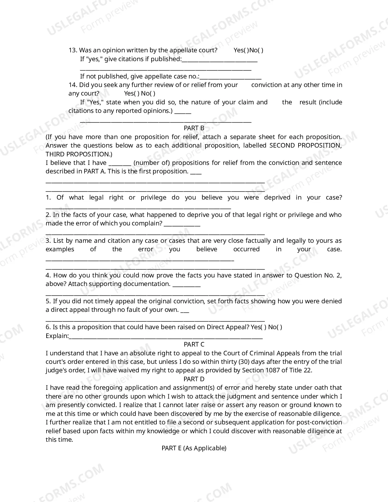 Preview Application for Post Conviction Relief