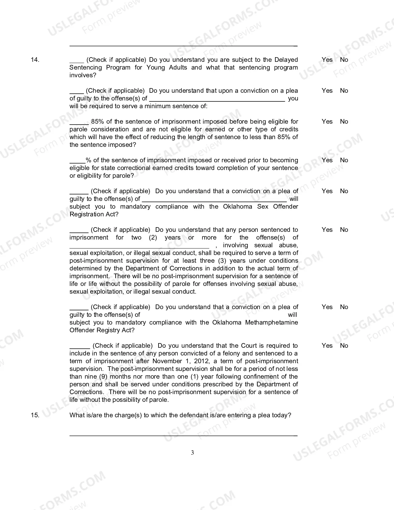 Preview Mandatory Forms to be Utilized in Criminal Cases in the State of Oklahoma