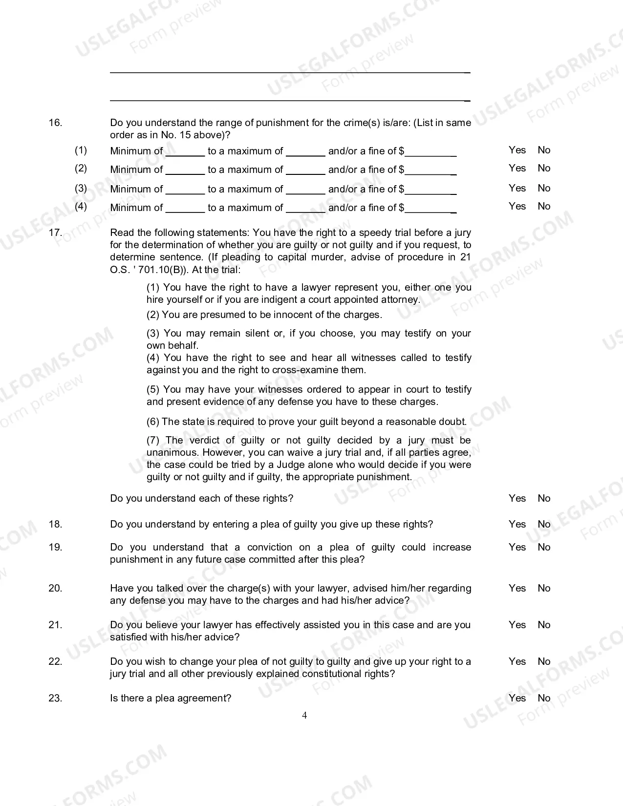 Preview Mandatory Forms to be Utilized in Criminal Cases in the State of Oklahoma