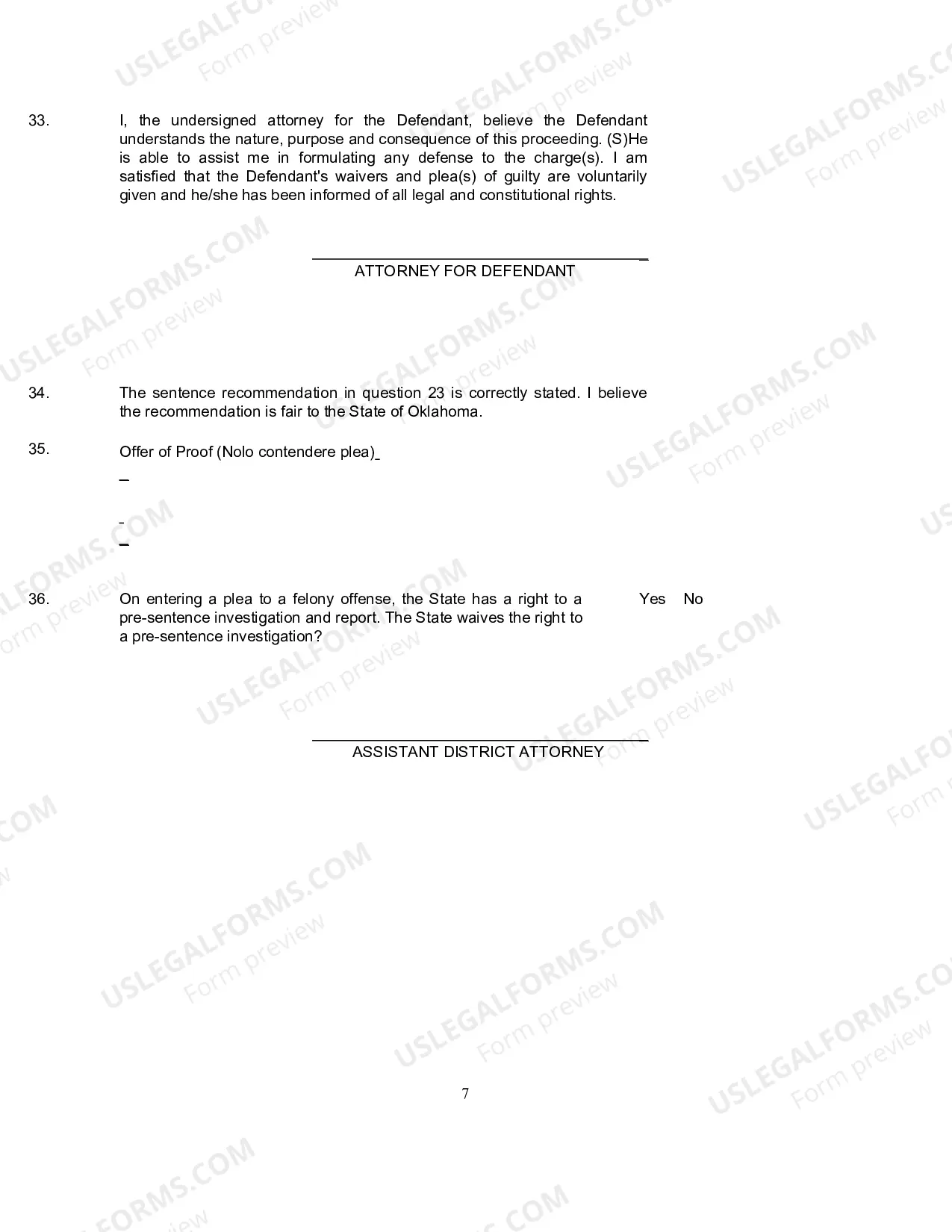 Preview Mandatory Forms to be Utilized in Criminal Cases in the State of Oklahoma