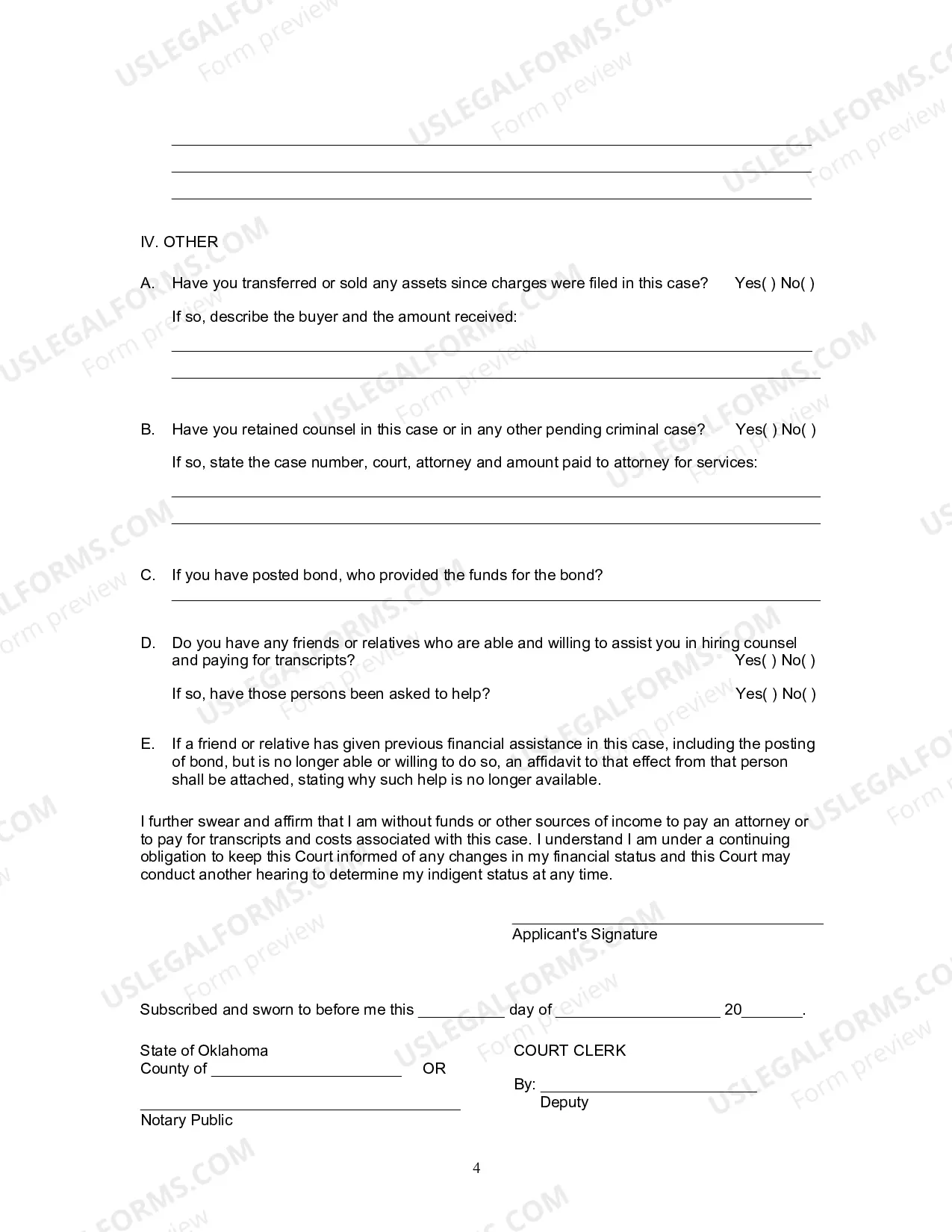 Preview Pauper's Affidavit
