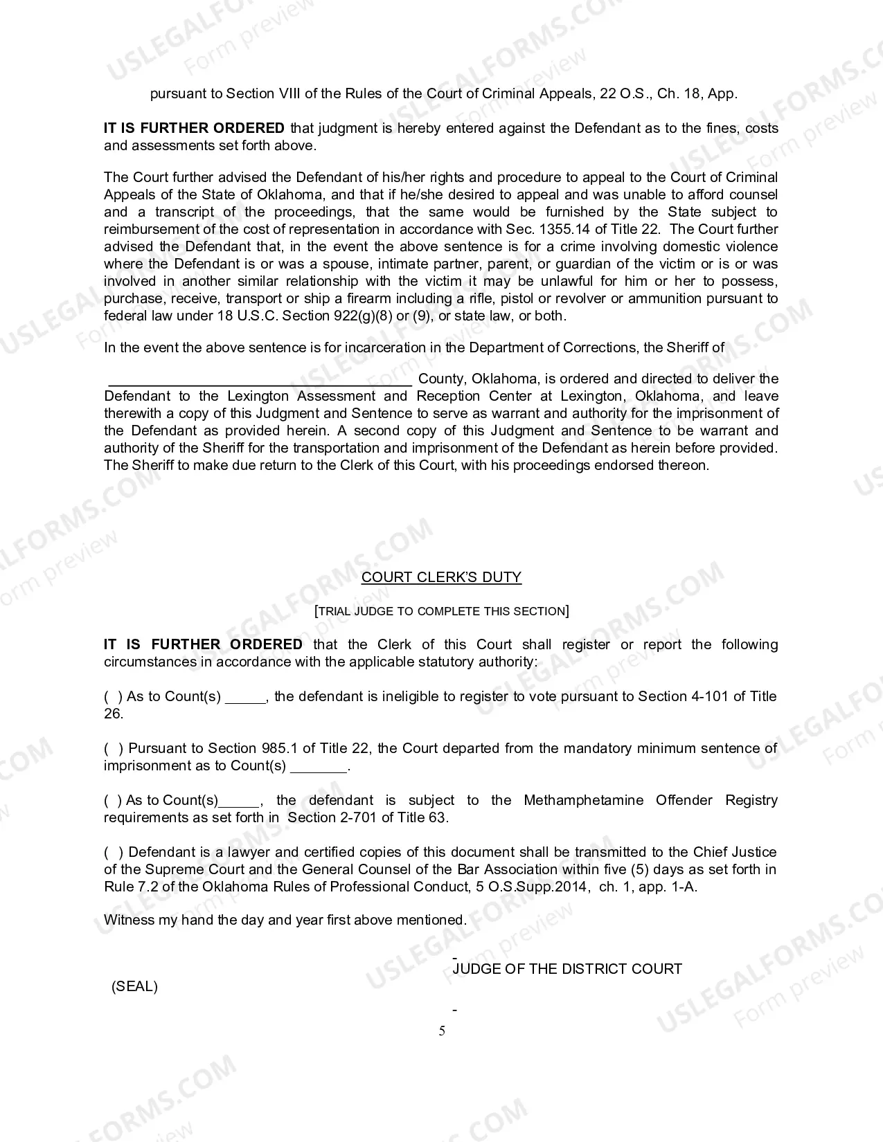 Preview Uniform Judgment and Sentence