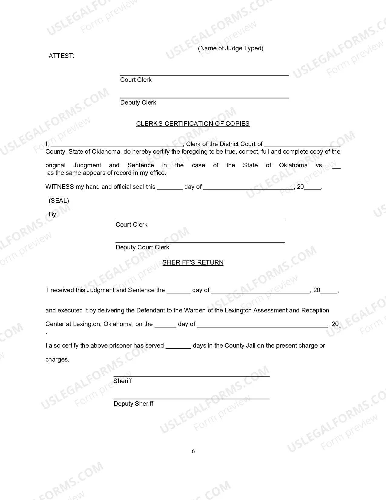 Preview Uniform Judgment and Sentence