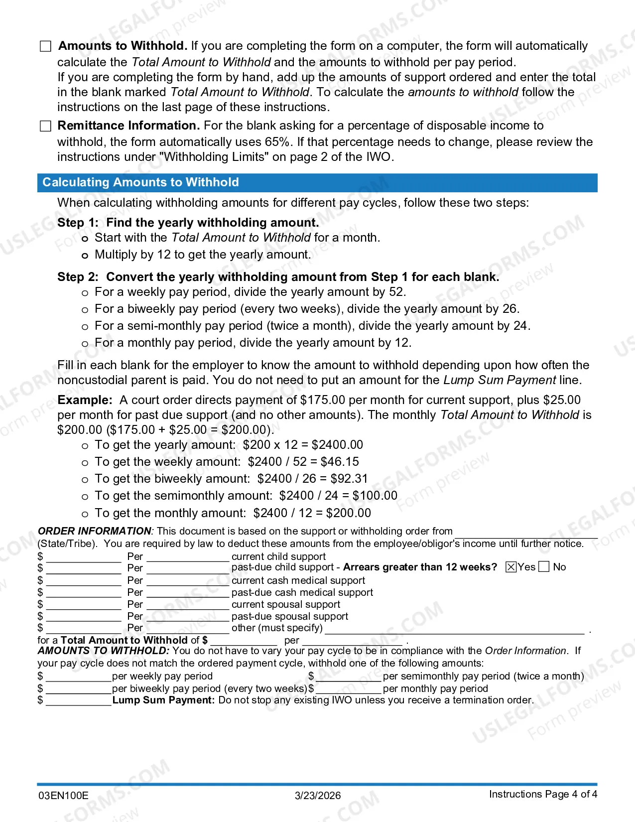 Preview Income Withholding For Support