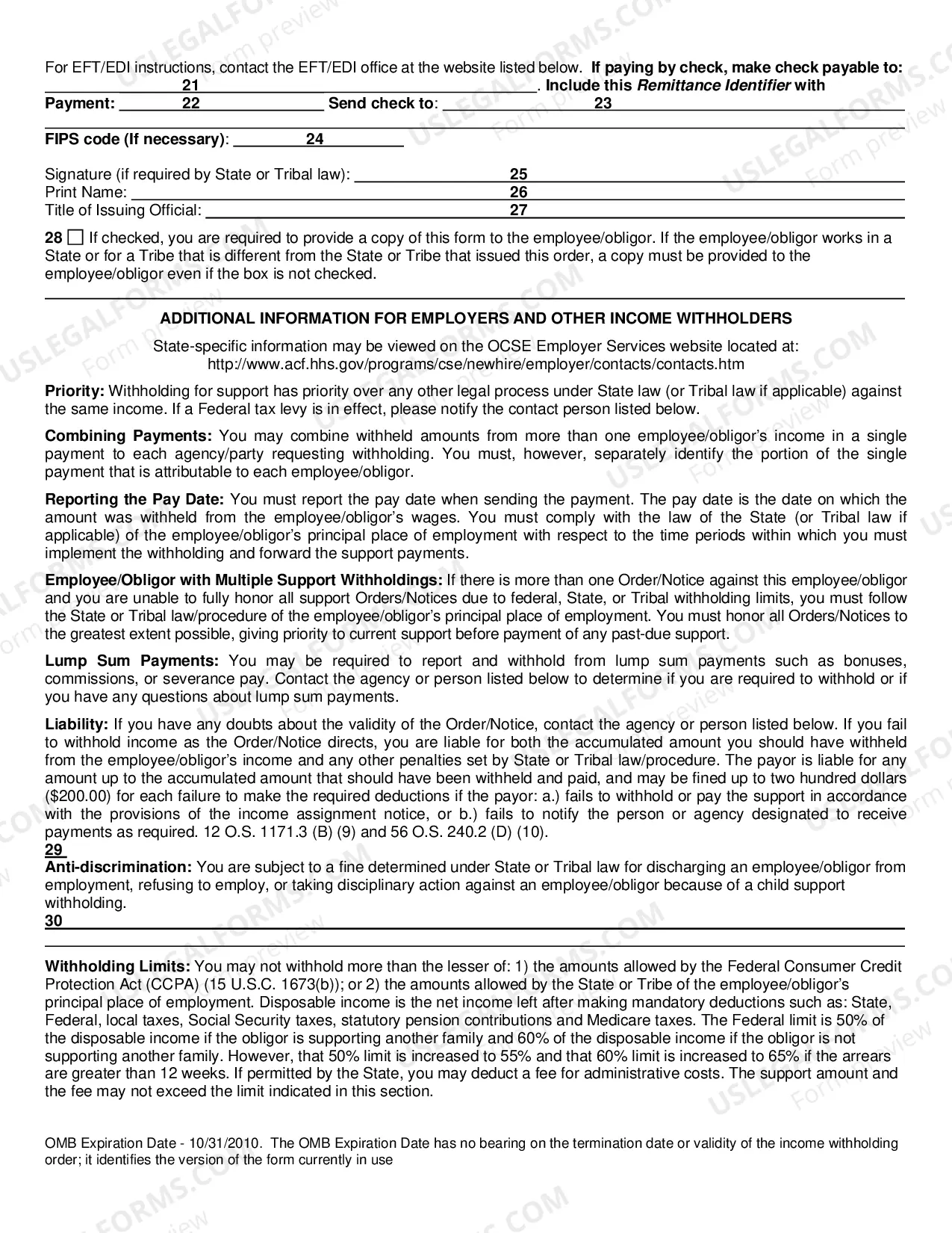 Preview Income Withholding For Support (Instructions)