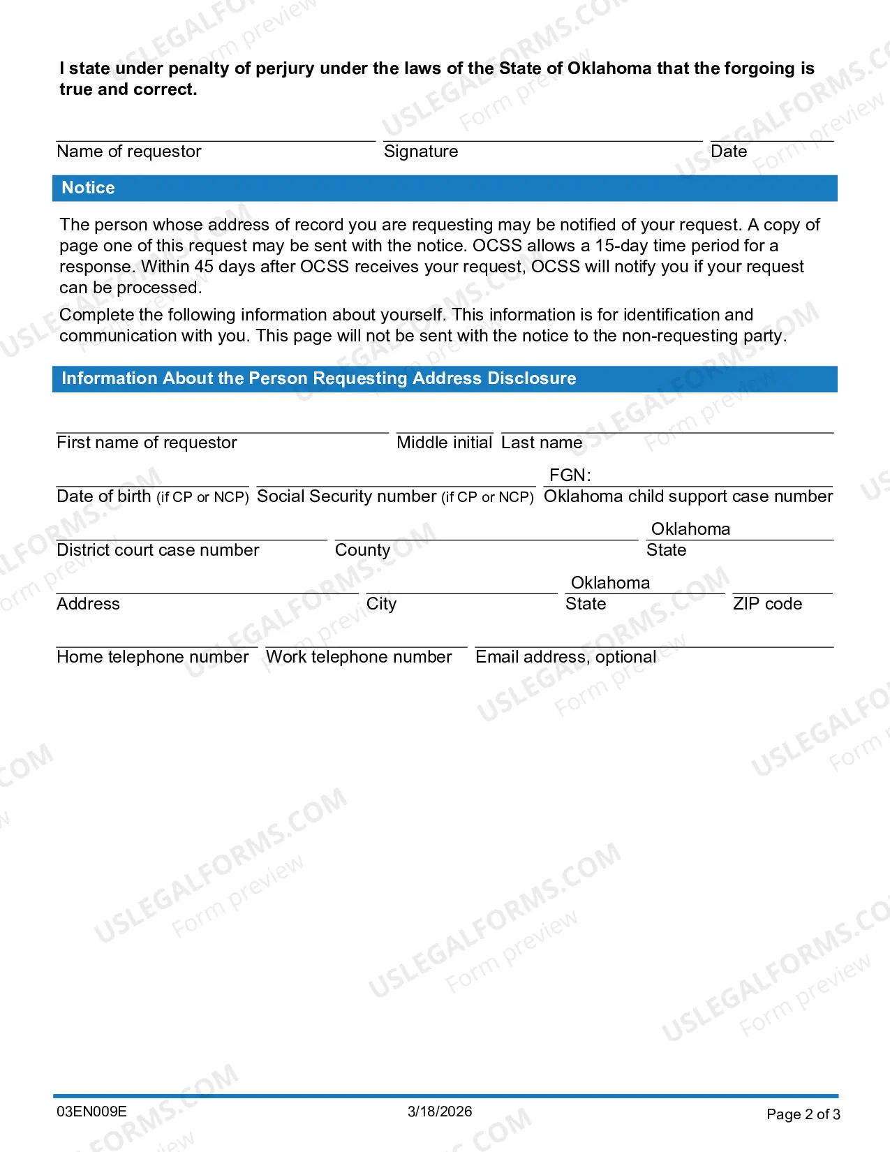Preview Request For Address of Record