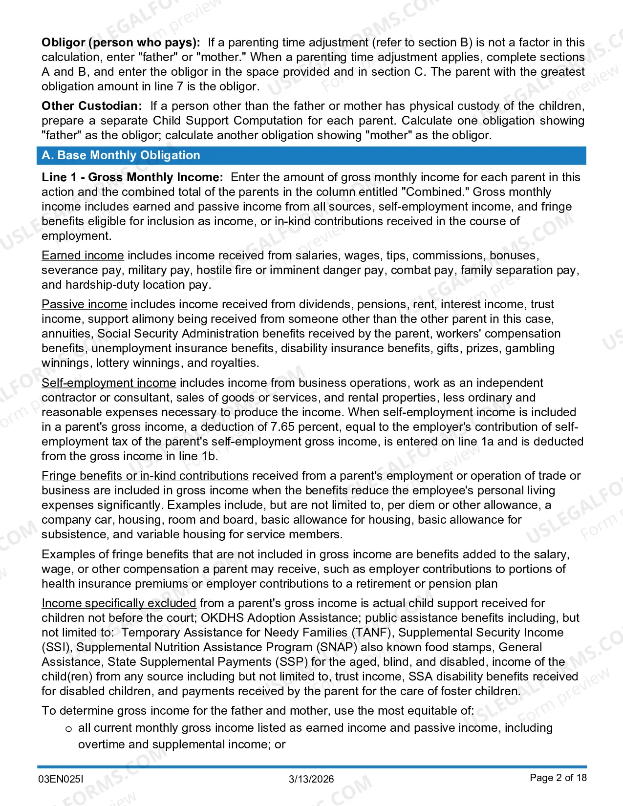 Preview Child Support Computation Instructions