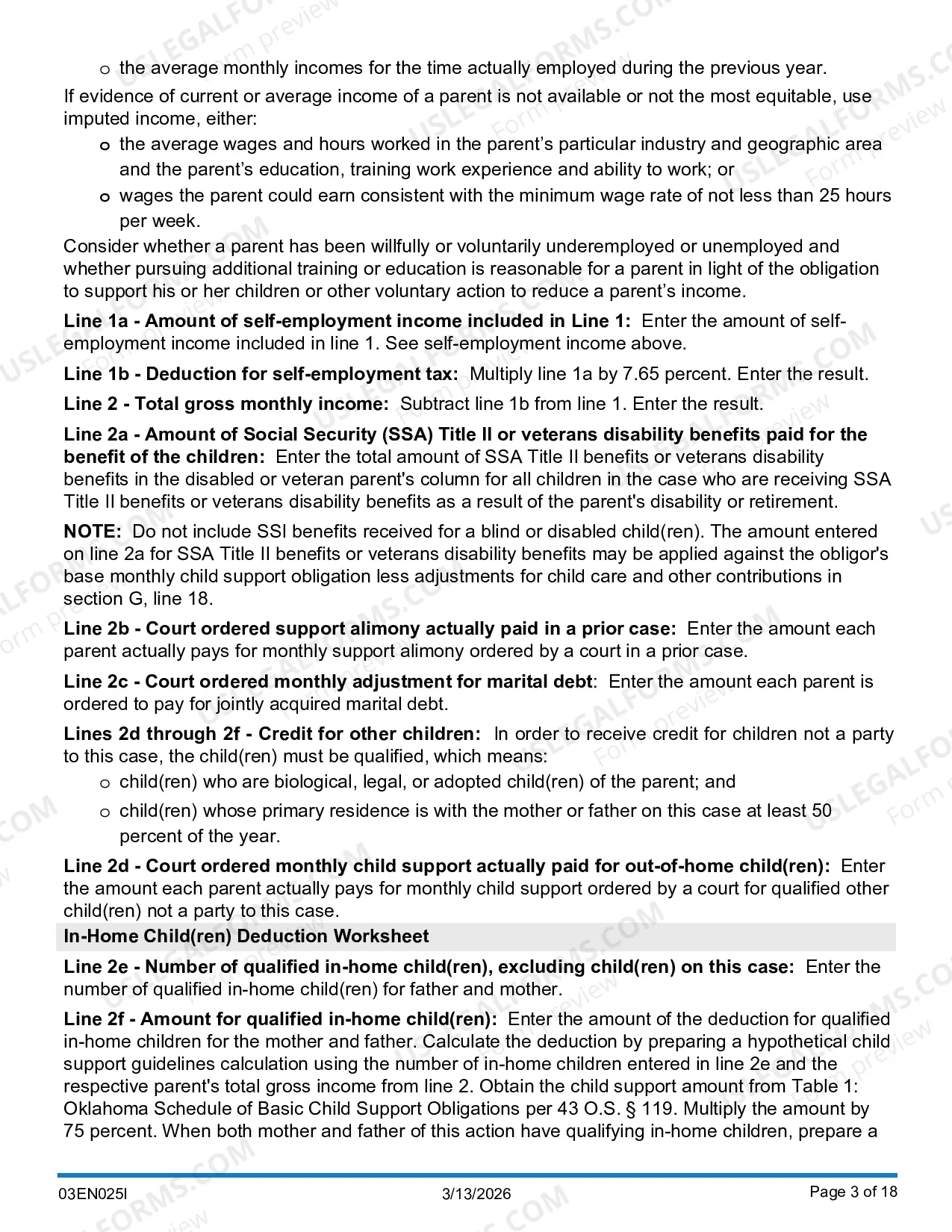 Preview Child Support Computation Instructions