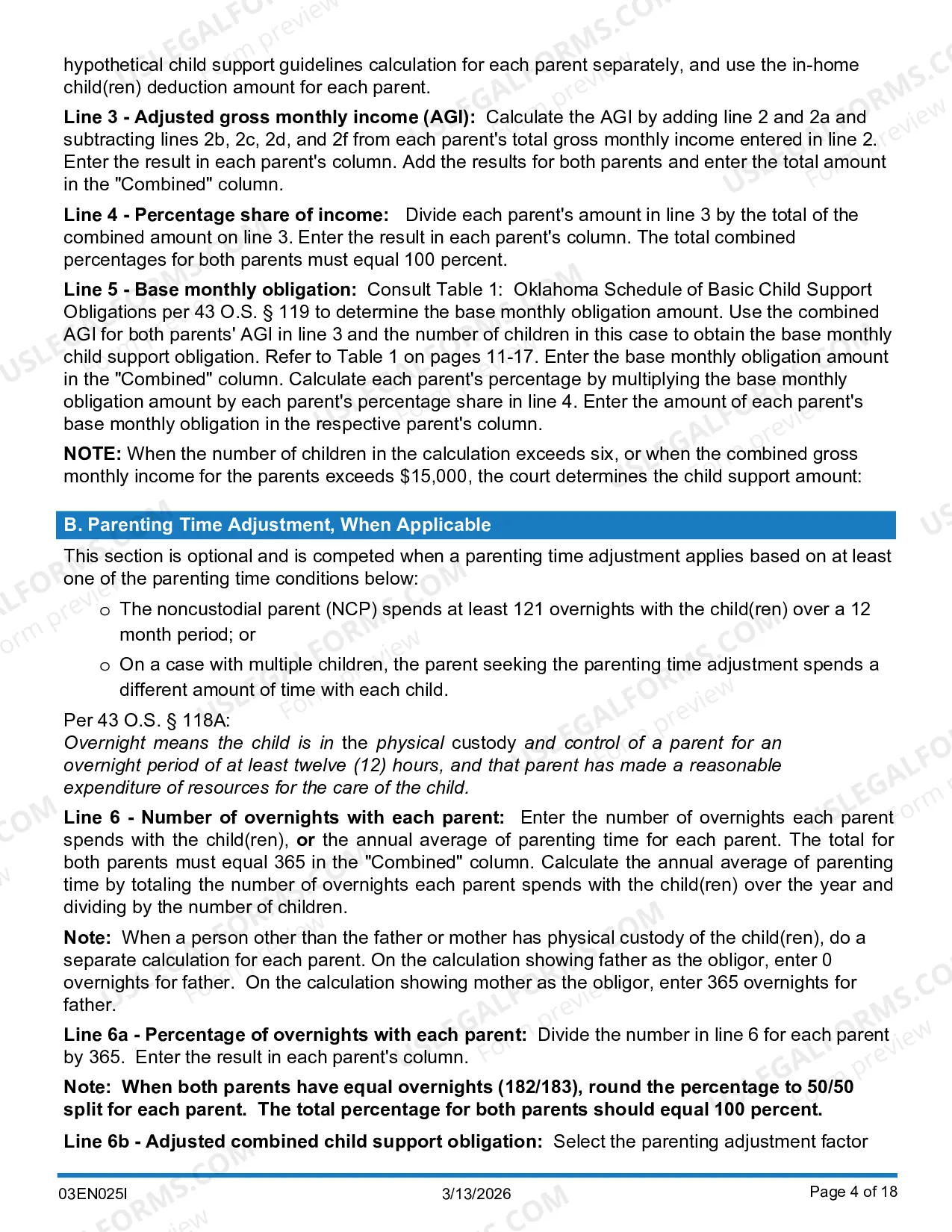 Preview Child Support Computation Instructions